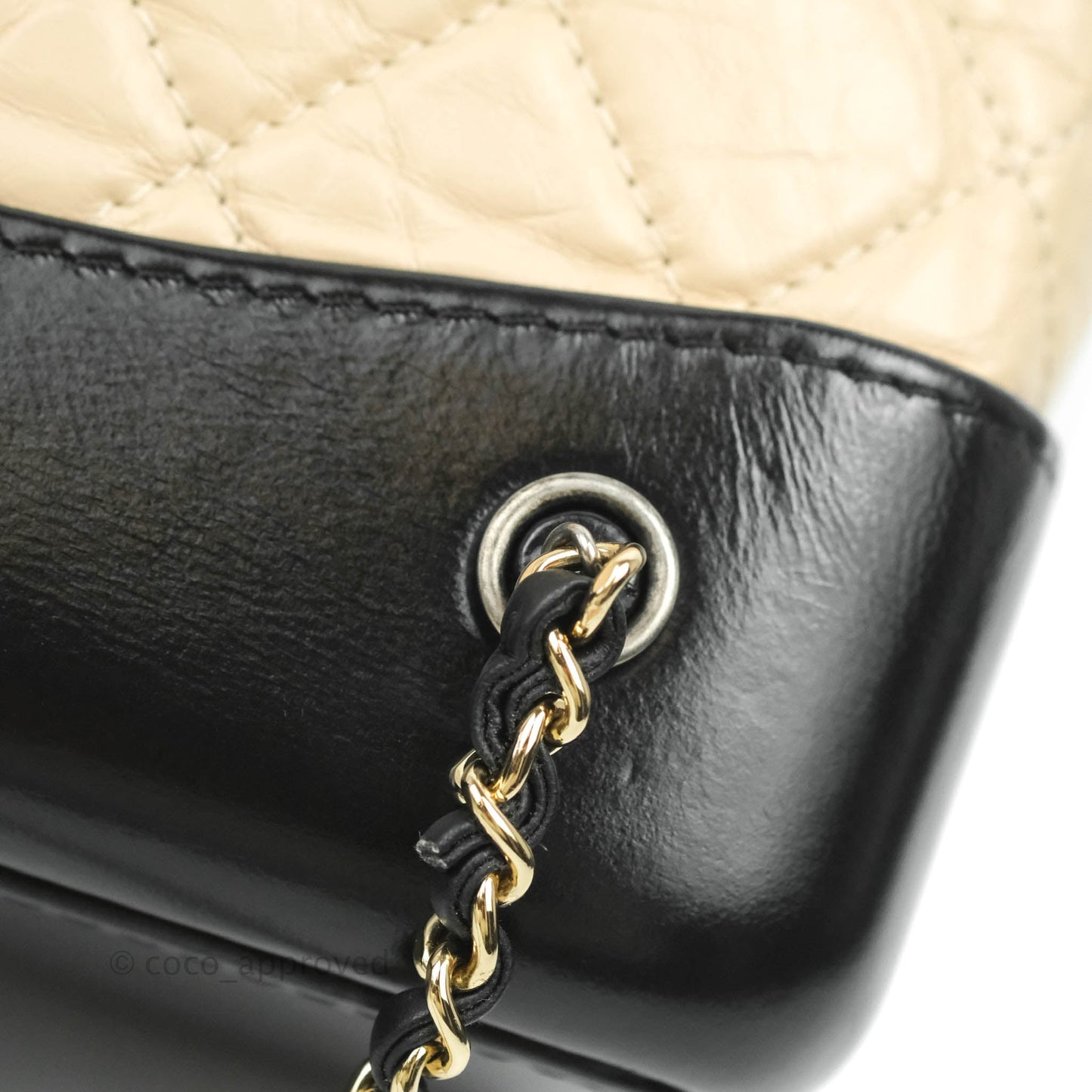 Chanel Small Gabrielle Backpack Beige Black Aged Calfskin