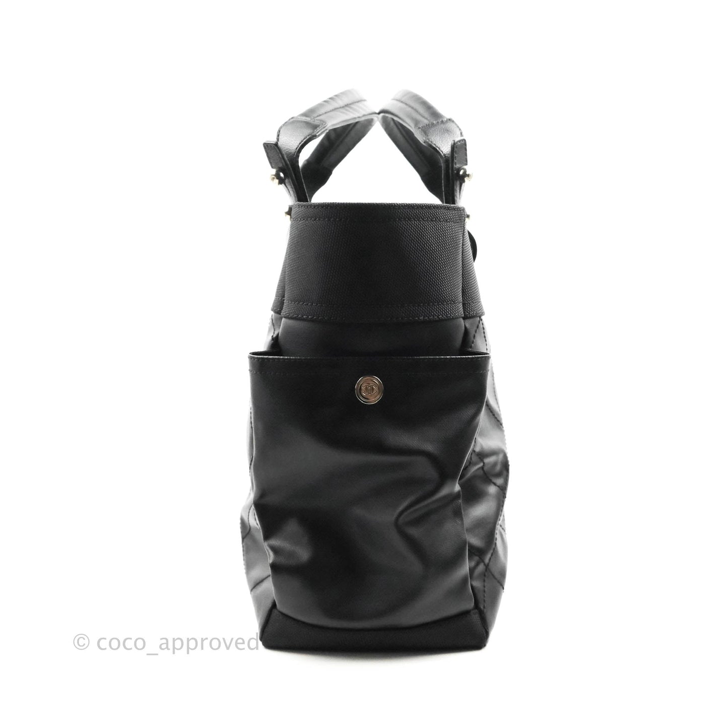 Chanel Quilted Large Paris Biarritz Tote Black Coated Canvas