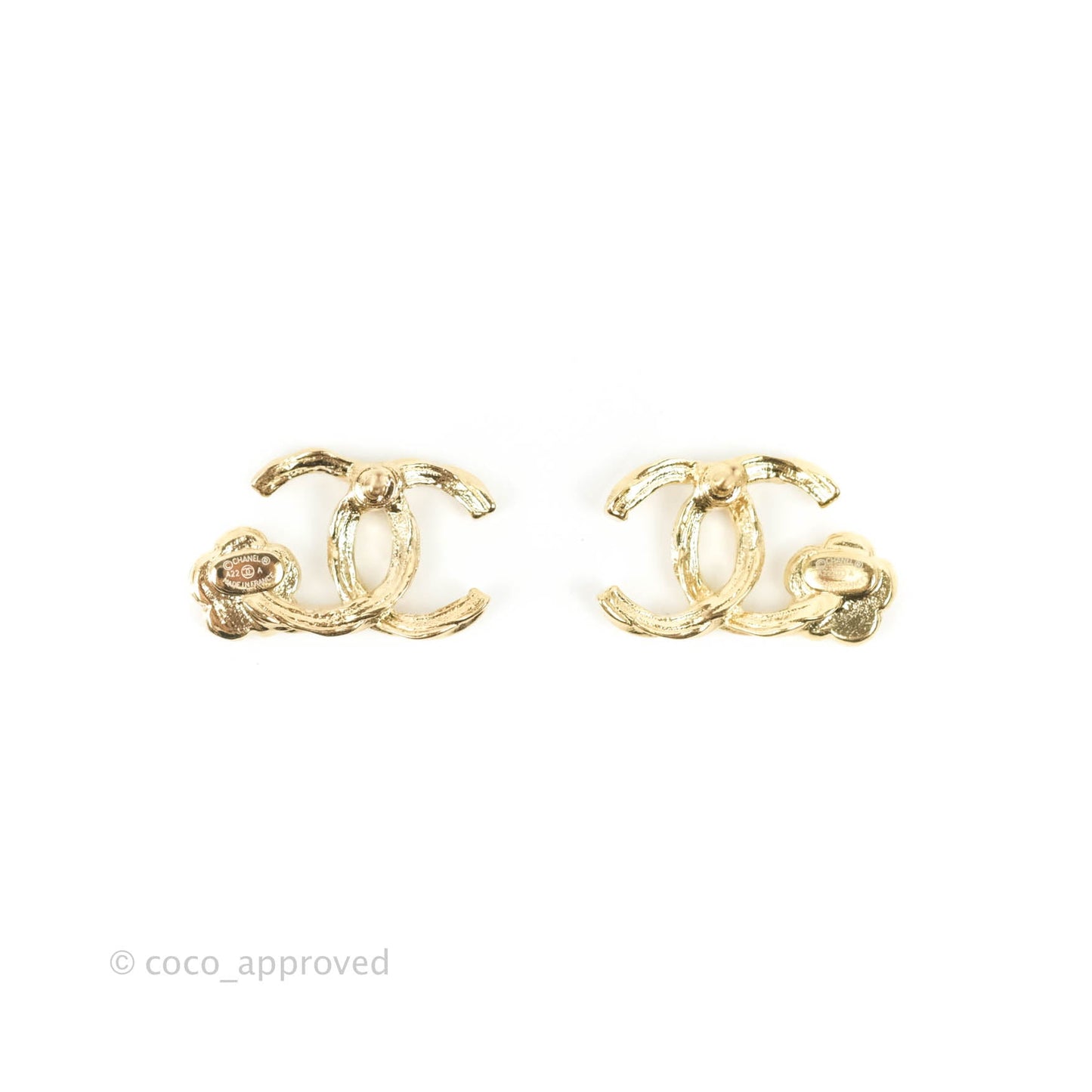 Chanel CC Camellia Earrings Gold Tone 22A