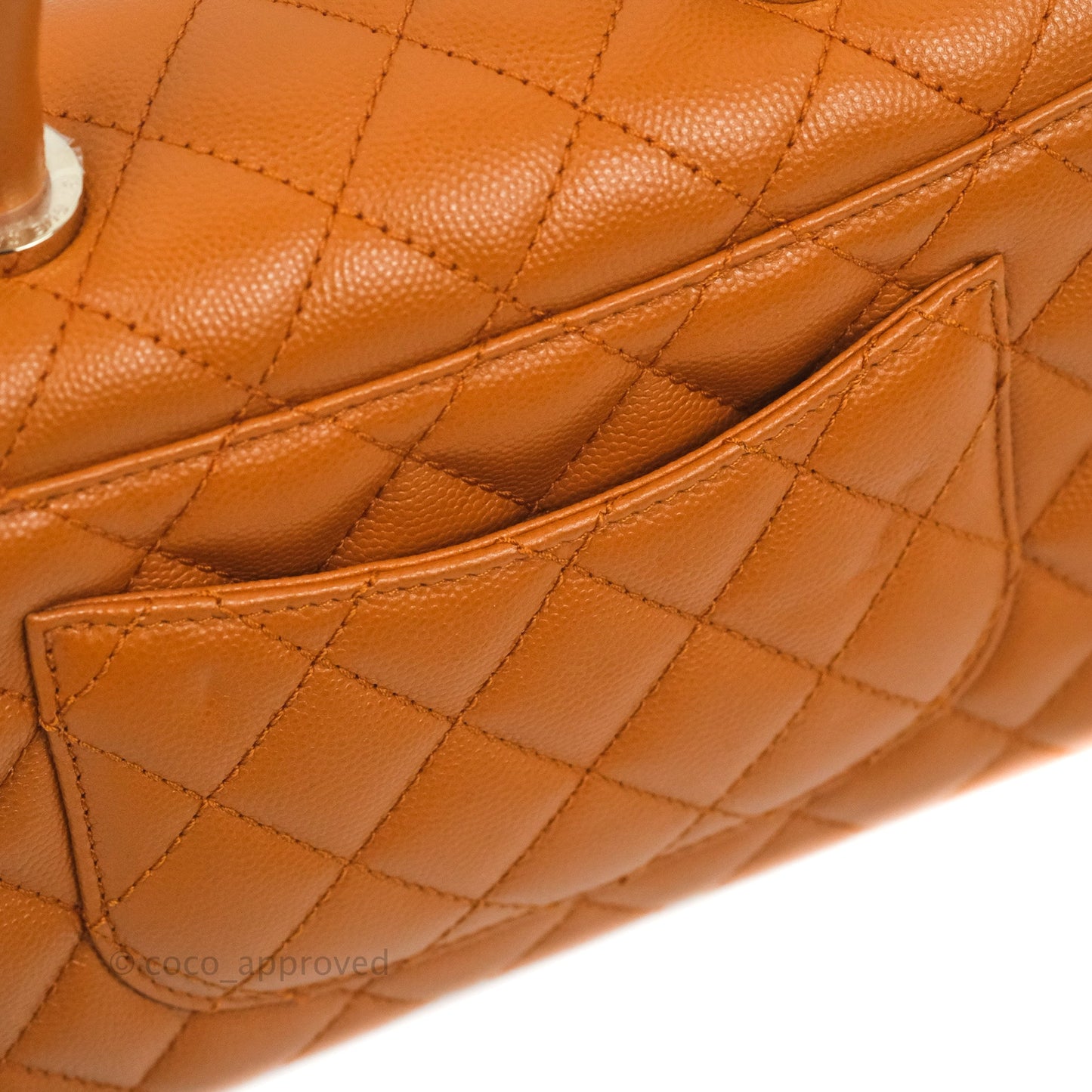 Chanel Small Coco Handle Quilted Caramel Caviar Gold Hardware 21A