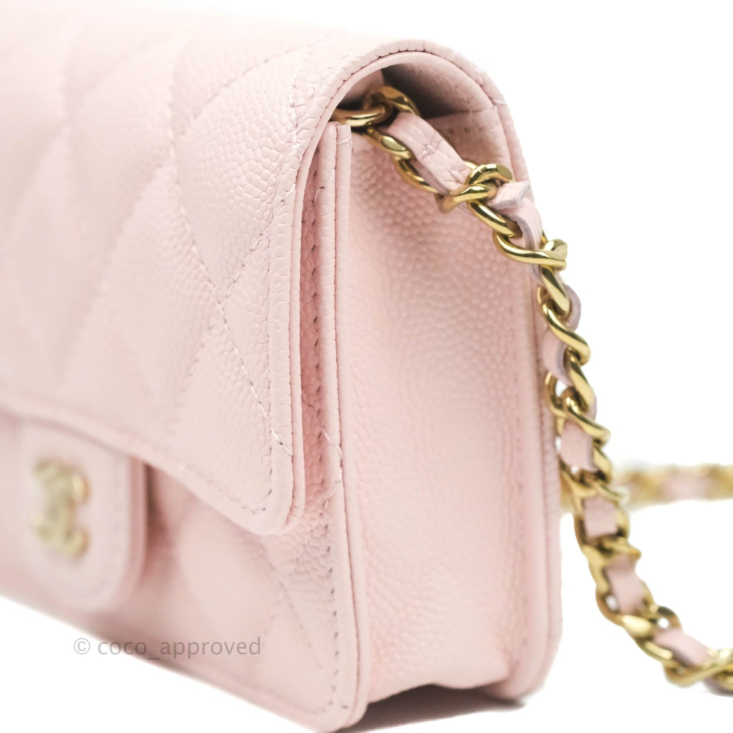 Chanel Mini Wallet With Chain Light Pink Caviar Gold Hardware