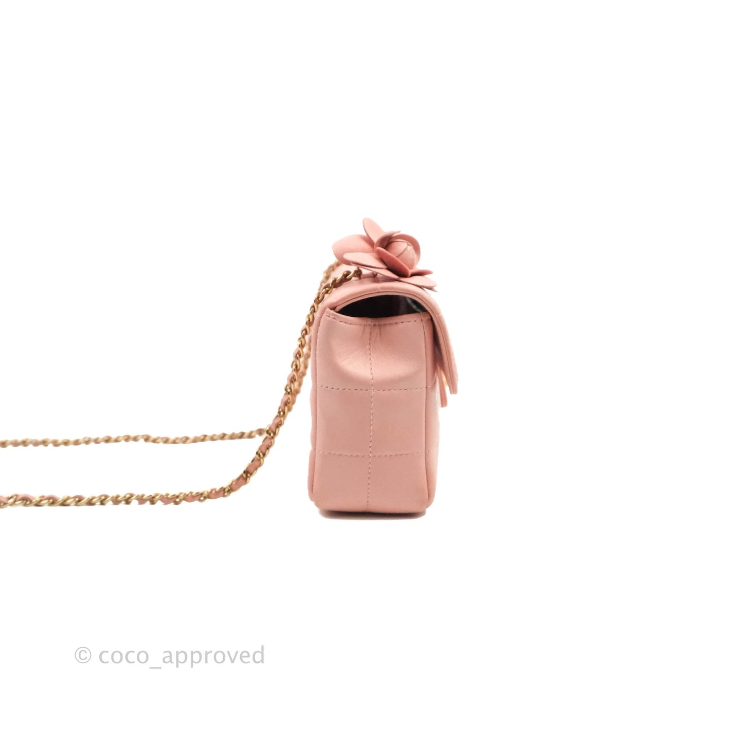 Chanel Vintage Quilted Mini Chocolate Bar Camellia Flap Pink Lambskin Gold Hardware