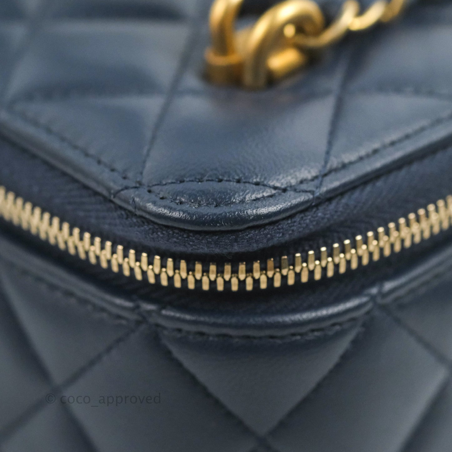 Chanel Vanity Rectangular Metal Top Handle Navy Lambskin Aged Gold Hardware 22B