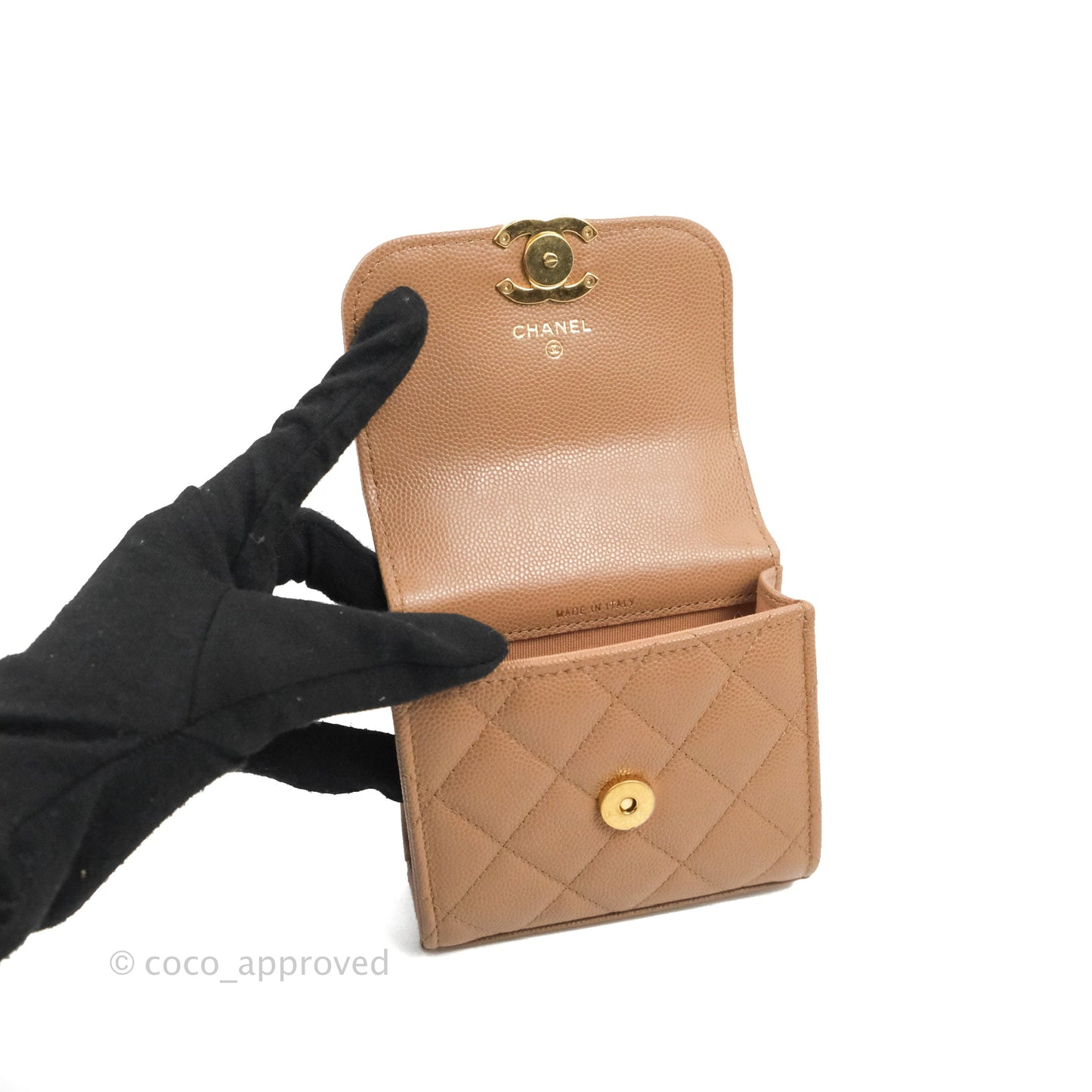 Chanel CC Chain Clutch with Chain Beige Caviar Gold Hardware