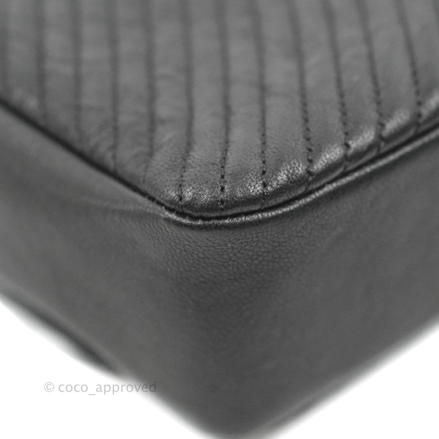 Chanel Medium Chevron Surpique Flap Black Calfskin Aged Gold Hardware