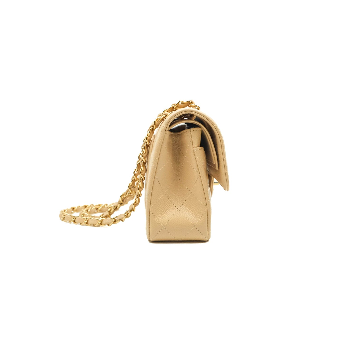 Chanel Small Classic Quilted Flap Beige Caviar Gold Hardware