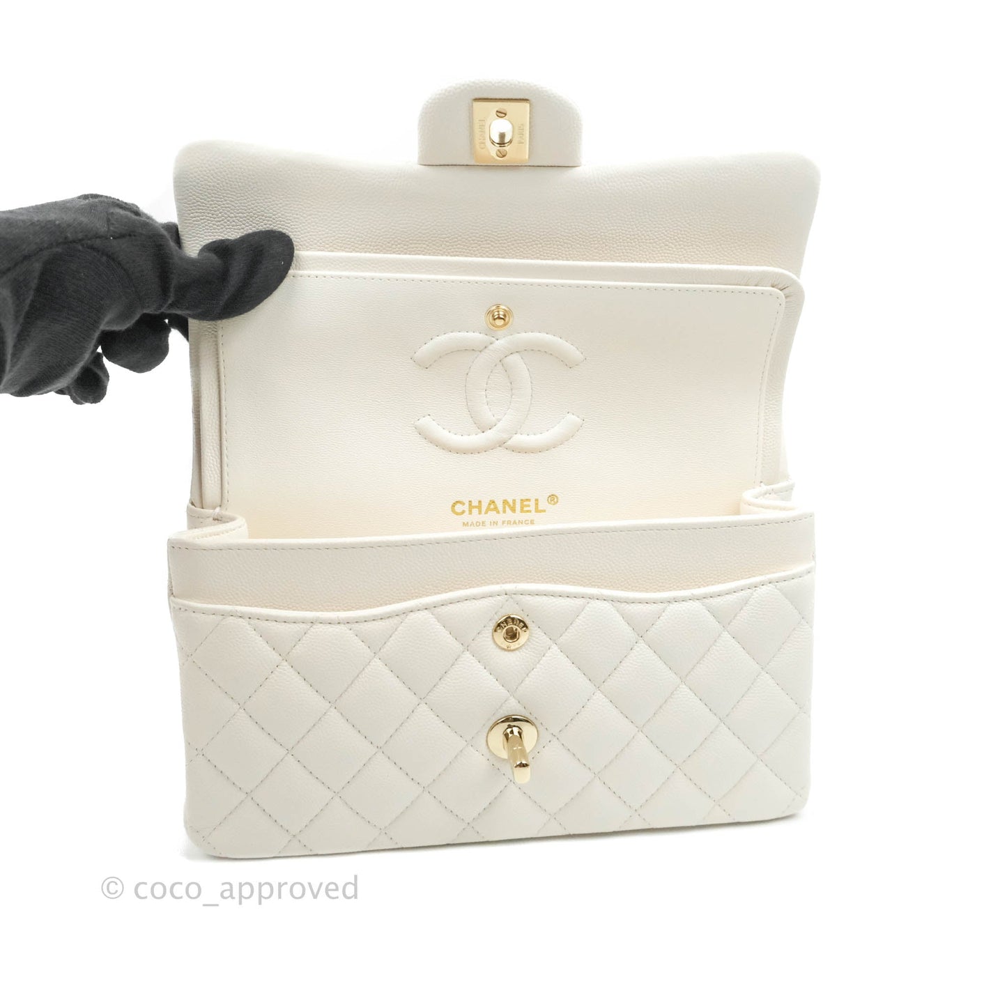 Chanel Classic Small S/M Flap White Caviar Gold Hardware
