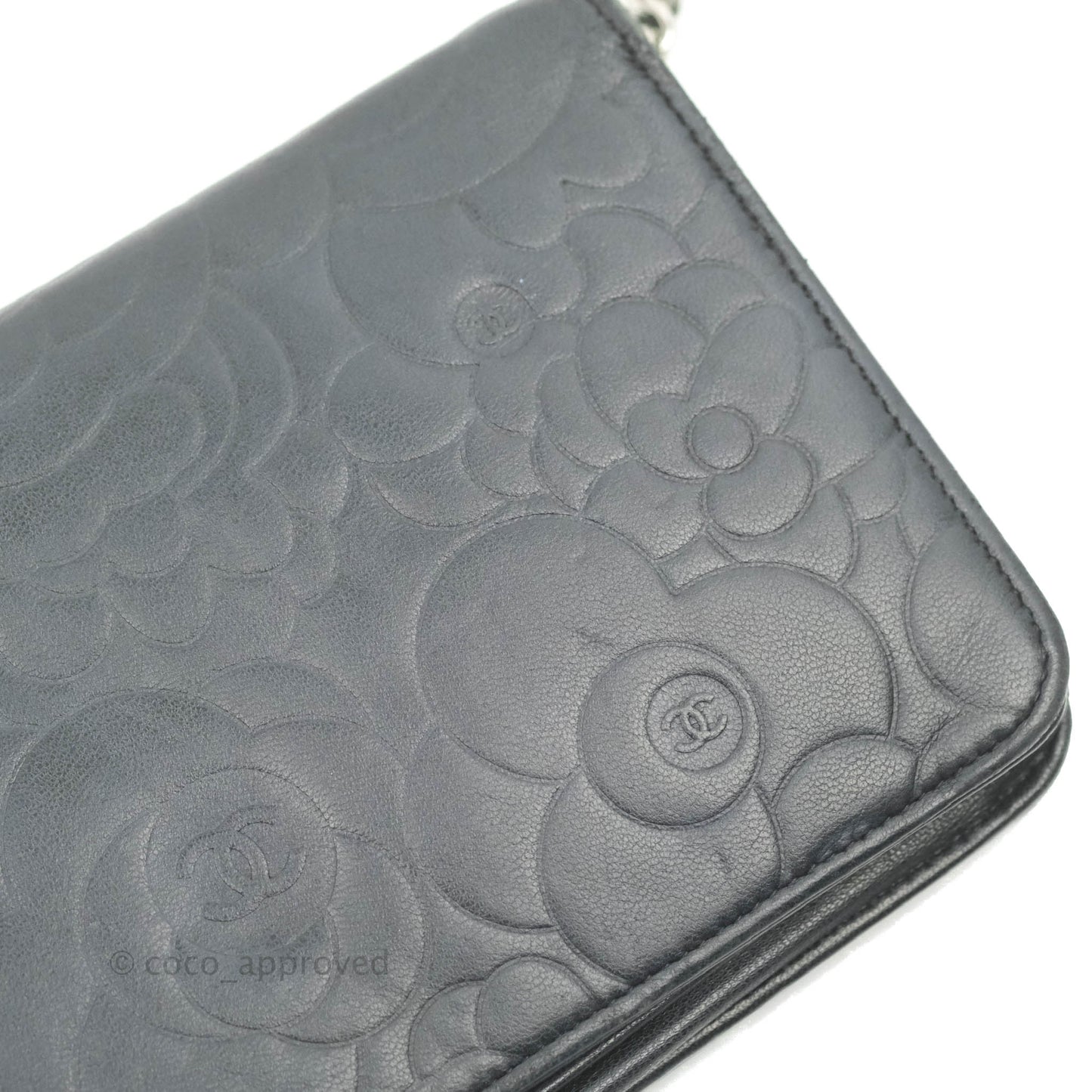 Chanel Camellia Wallet on Chain WOC Black Lambskin Silver Hardware