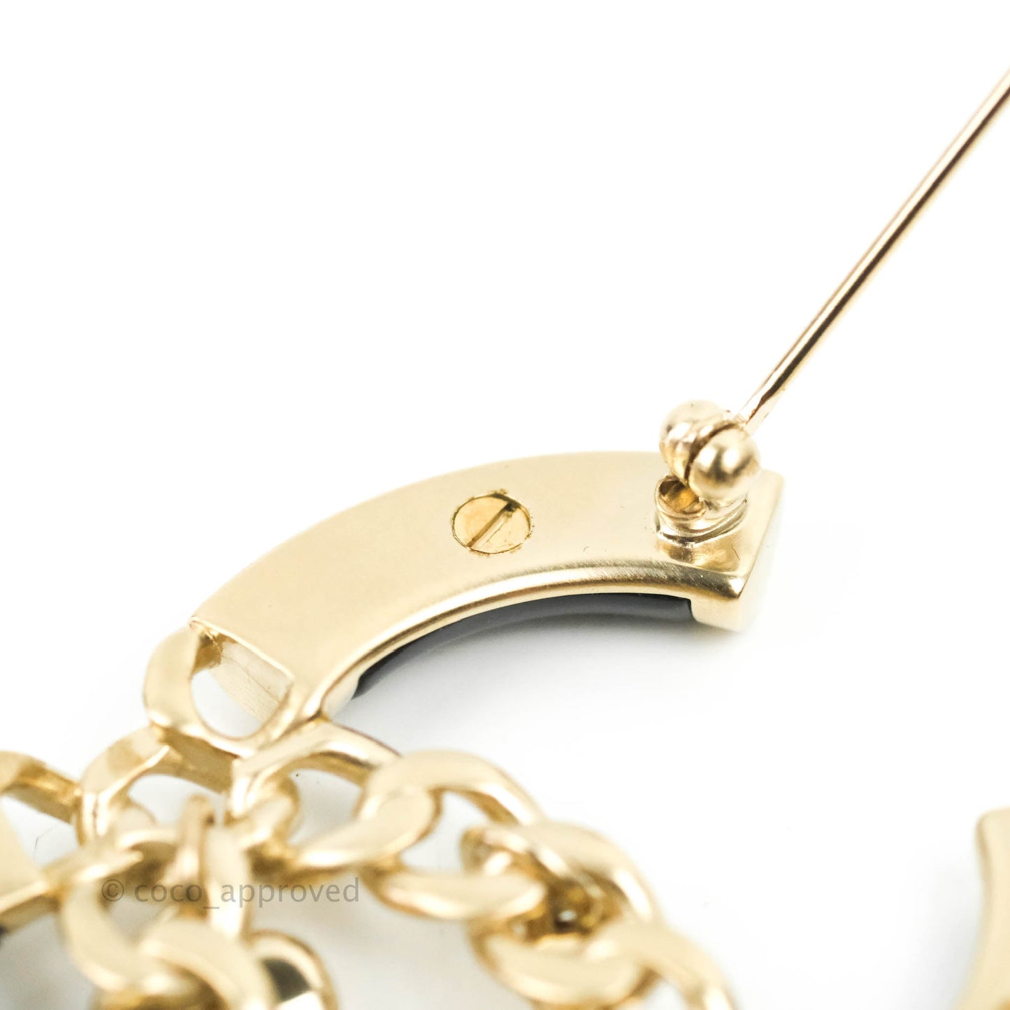 Chanel CC Chain Black Brooch Gold Tone 18B