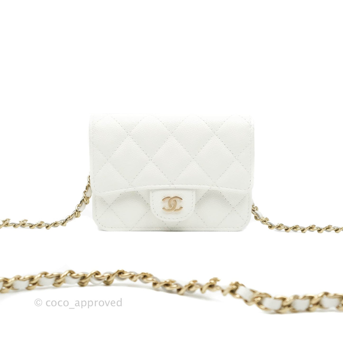 Chanel Mini Wallet With Chain White Caviar Gold Hardware