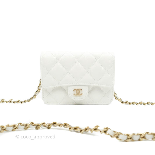 Chanel Mini Wallet With Chain White Caviar Gold Hardware