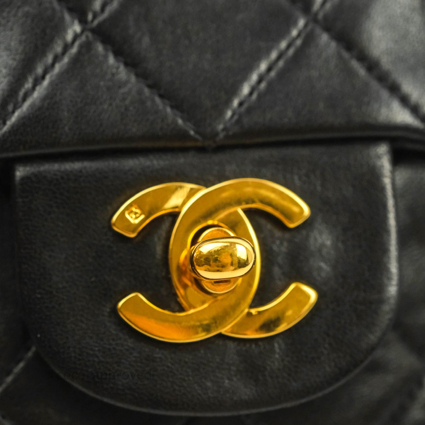 Chanel Vintage M/L Medium Double Flap Bag Black Lambskin 24K Gold Hardware