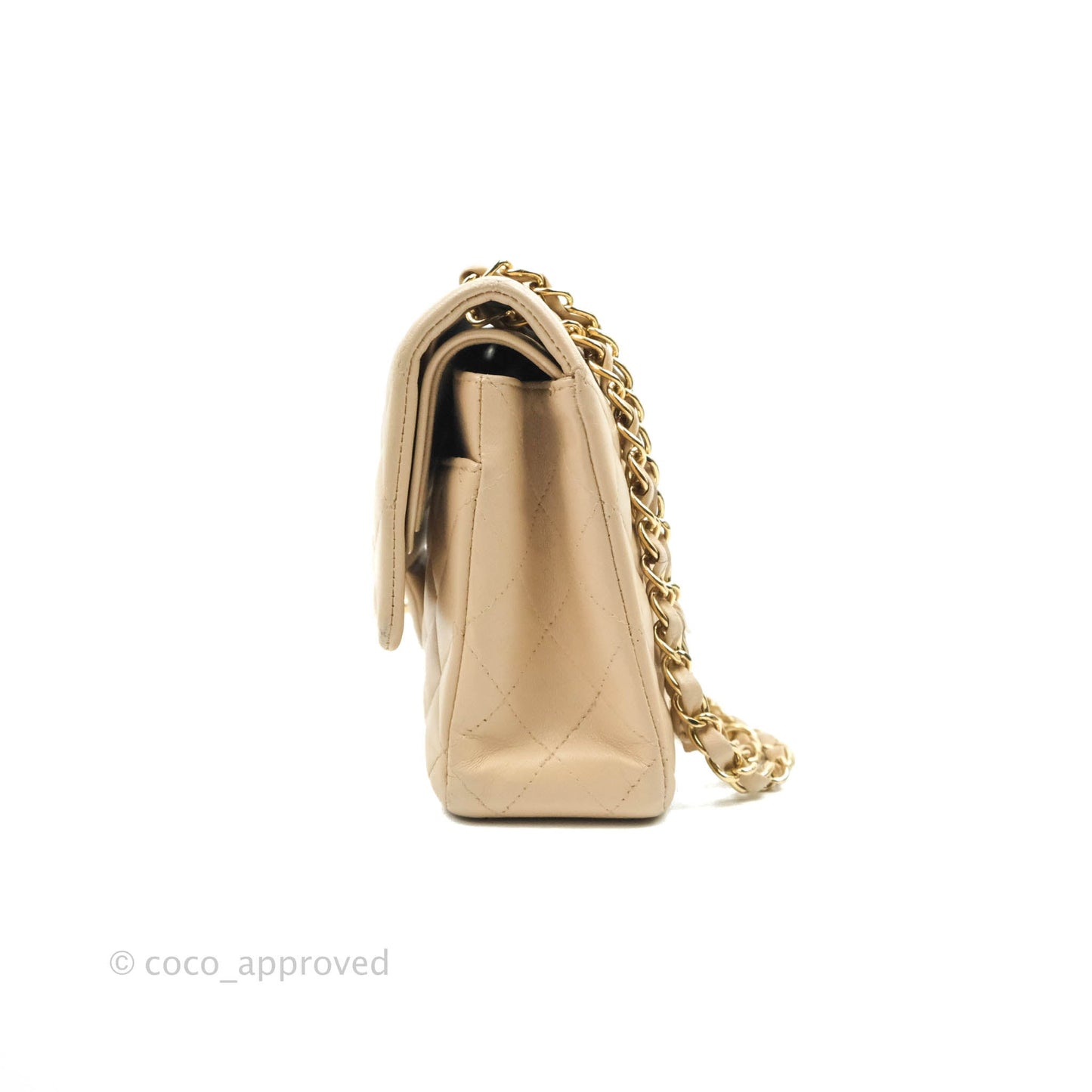Chanel Classic Medium Flap Quilted Beige Lambskin Gold Hardware