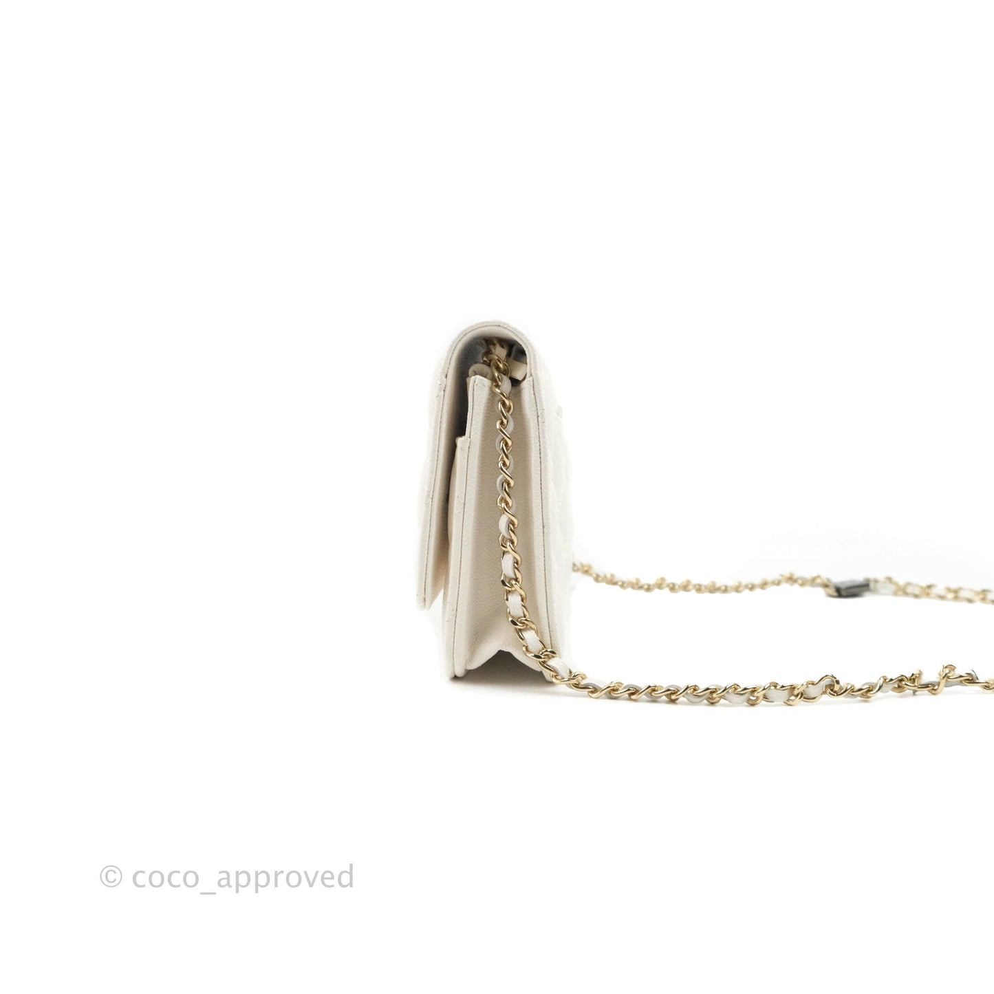 Chanel Quilted WOC White Caviar Gold Hardware With Charms