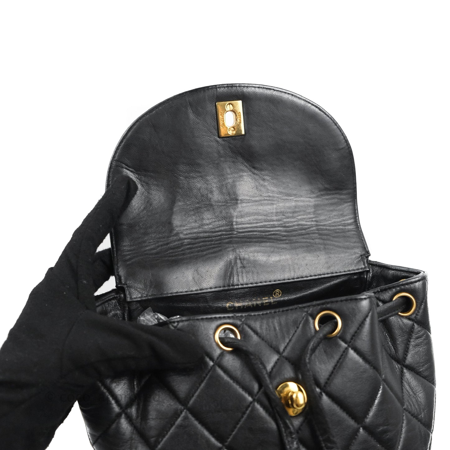 Chanel Vintage CC Duma Backpack Black Lambskin 24K Gold Hardware