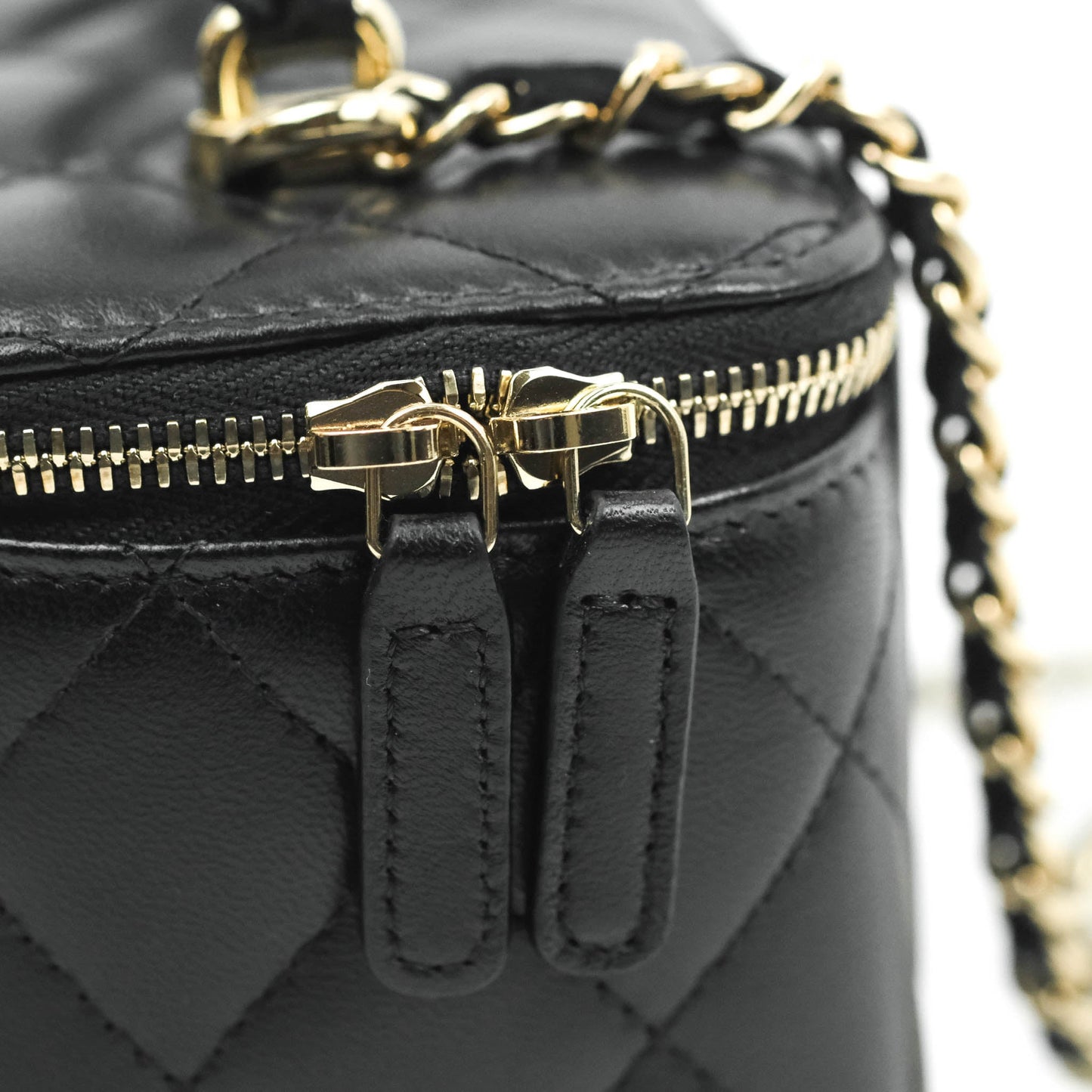 Chanel Vanity Rectangular Top Handle Black Lambskin Gold Hardware