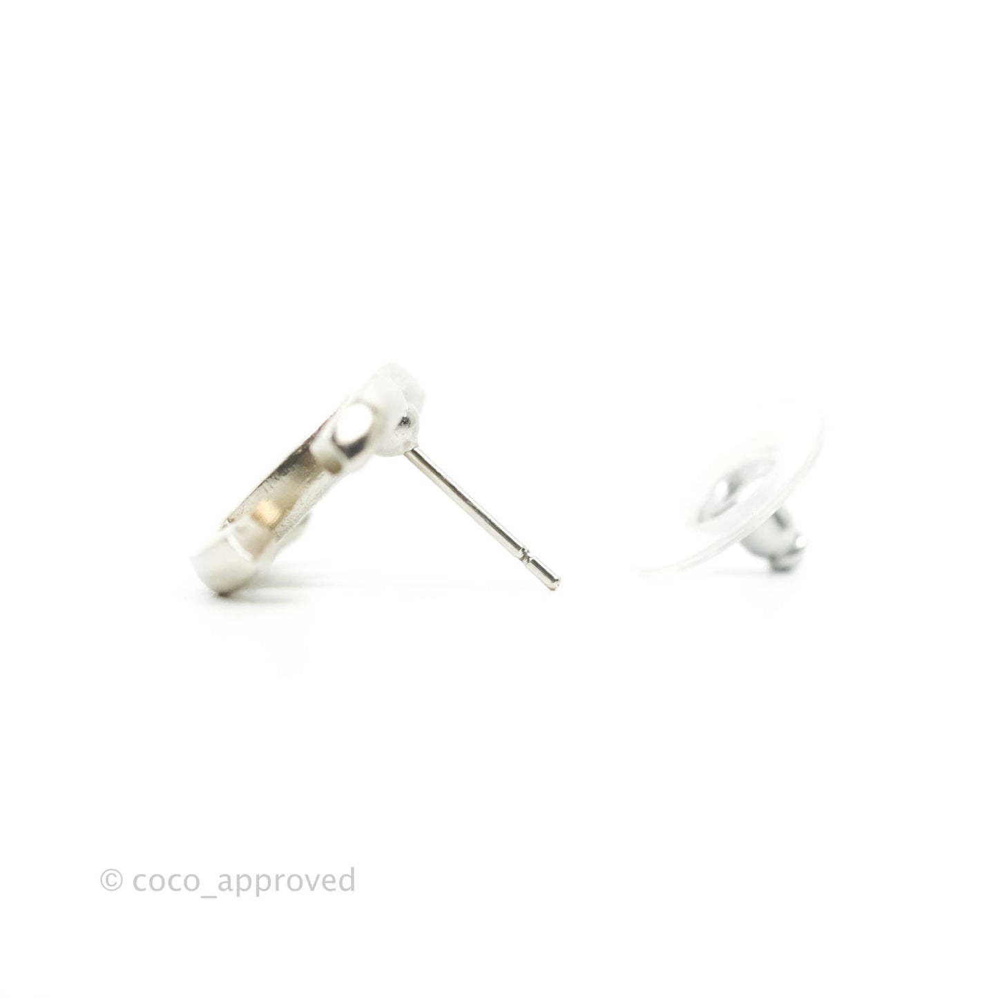 Chanel White Resin CC Earrings Silver Hardware 19C