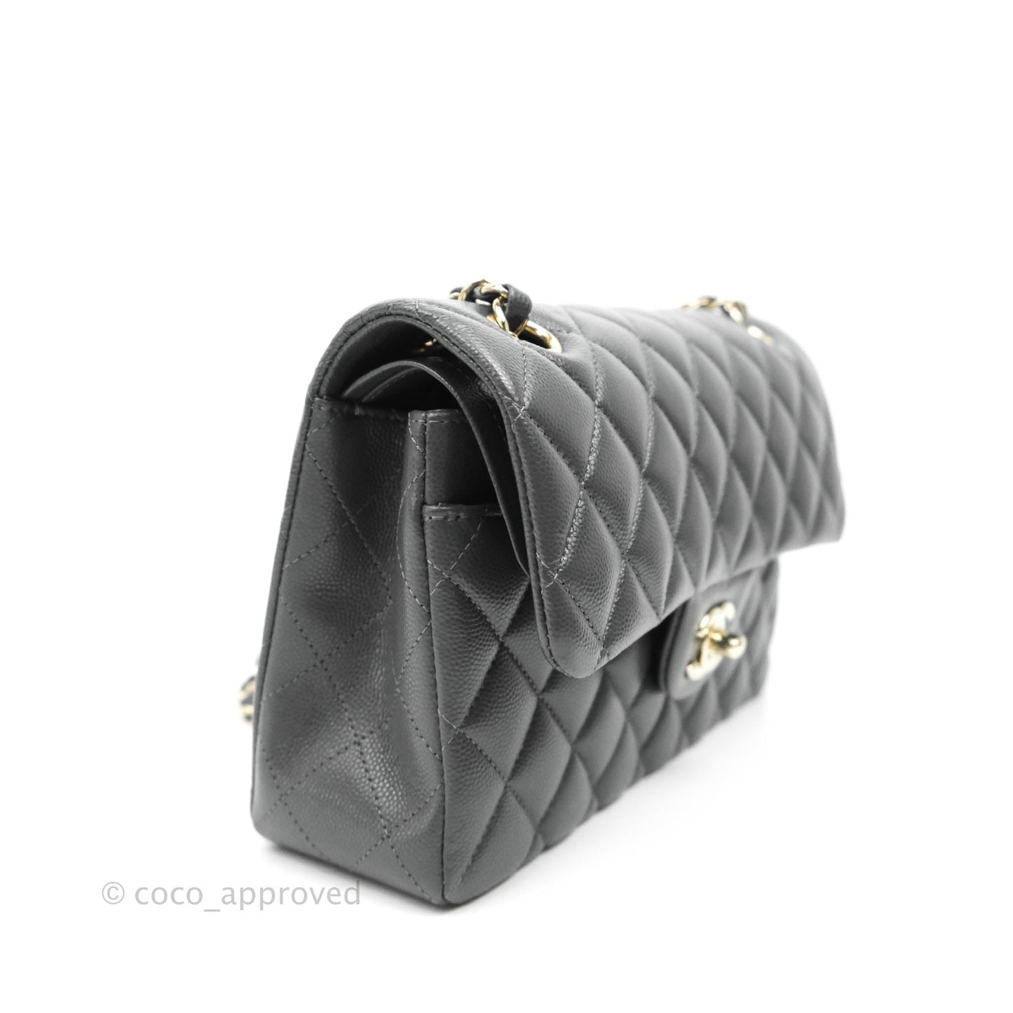 Chanel Classic Small S/M Flap Dark Grey Caviar Gold Hardware 21B