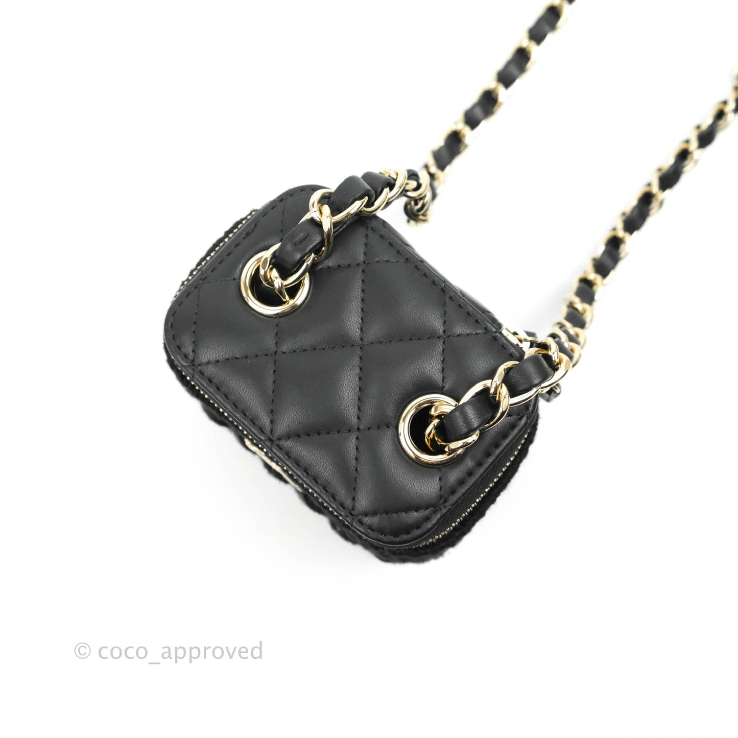 Chanel Mini Vanity With Chain Black Lambskin Crochet Gold Hardware