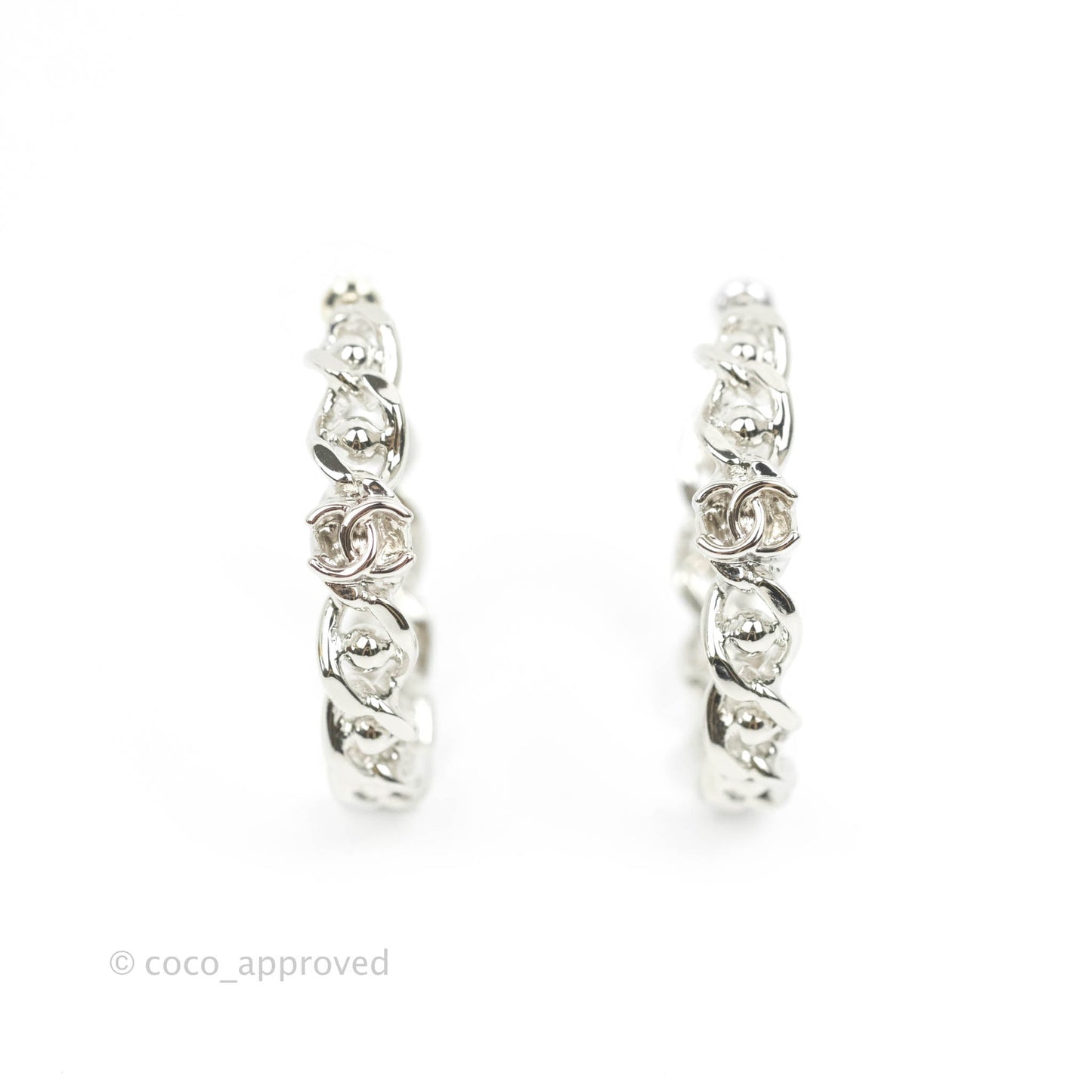 Chanel CC Chain Hoop Earrings Silver Tone 22A
