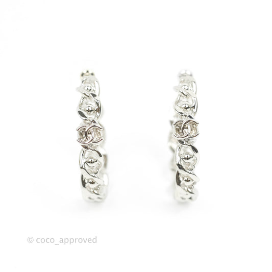 Chanel CC Chain Hoop Earrings Silver Tone 22A