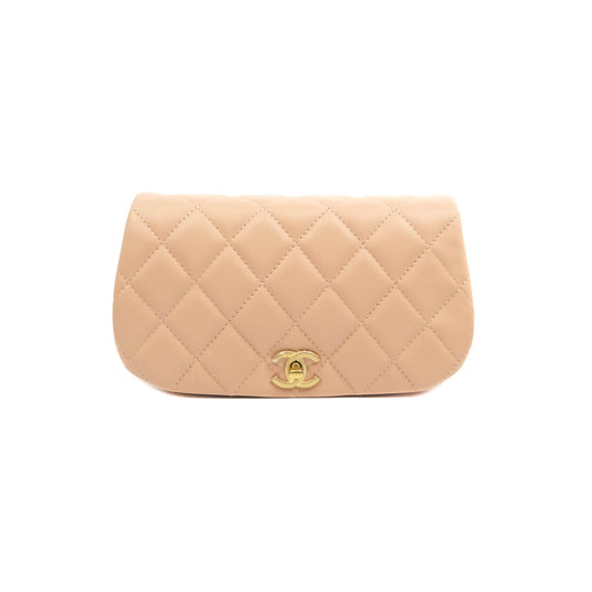 Chanel Clutch with Chain Beige Pink Calfskin Aged Gold Hardware
