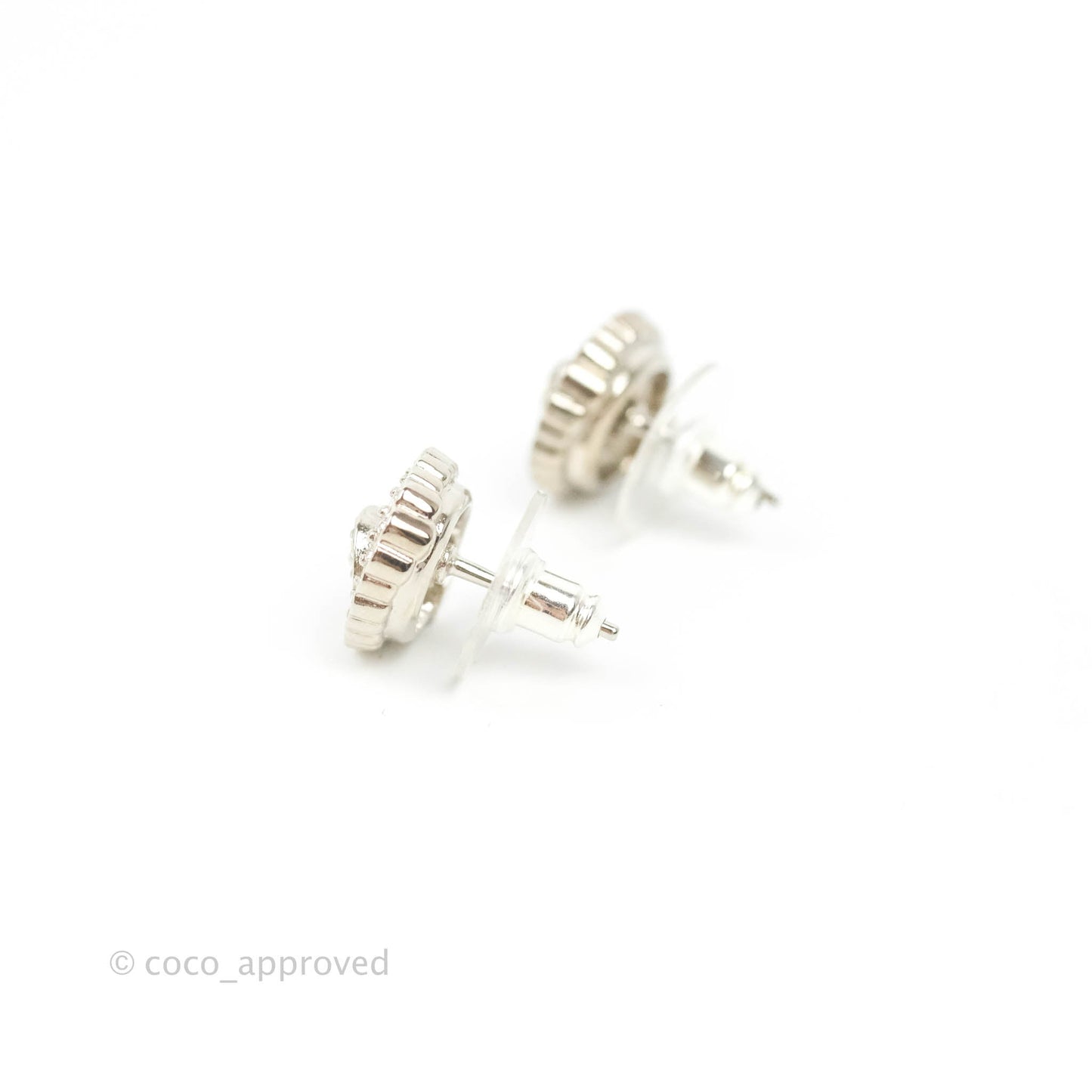 Chanel Crystal CC Earrings Silver Tone 22B