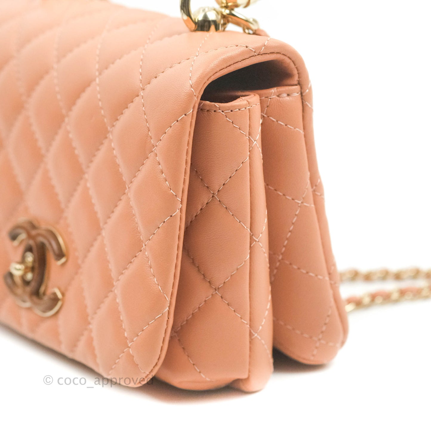 Chanel Quilted Knock On Wood Top Handle Bag Beige Pink Lambskin Gold Hardware