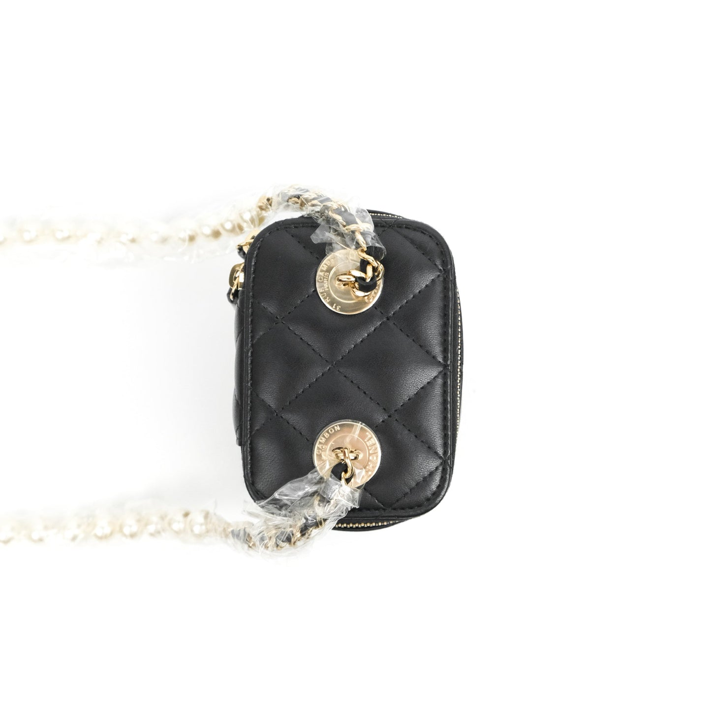 Chanel Mini Vanity With Pearl Chain Black Lambskin Gold Hardware