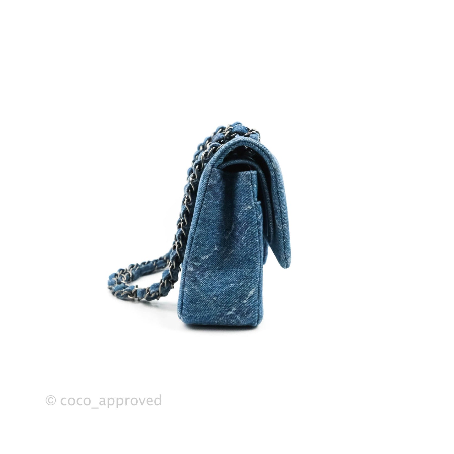 Chanel Classic M/L Medium Double Flap Blue Denim Ruthenium Hardware