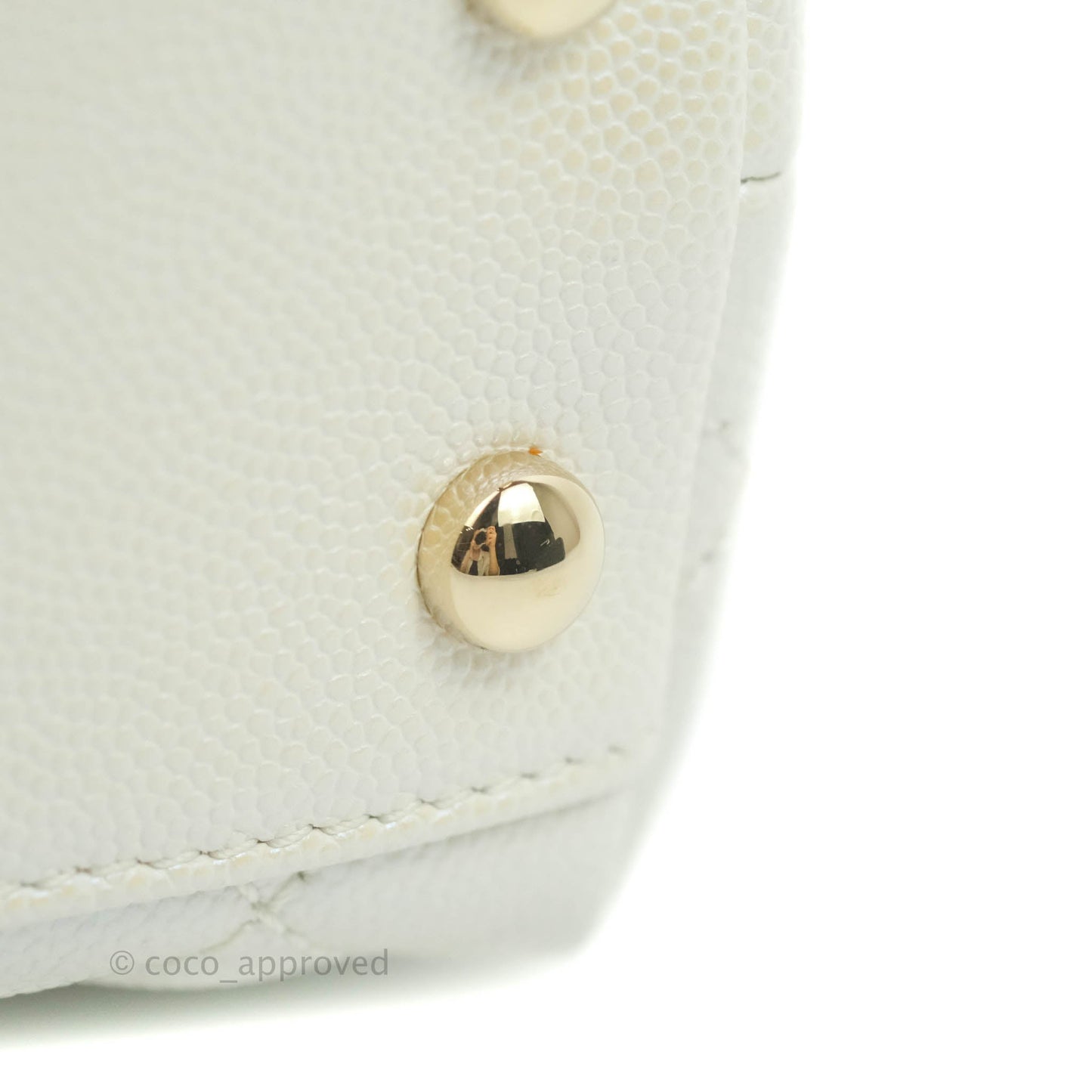 Chanel Mini Coco Handle Quilted Iridescent White Caviar Gold Hardware
