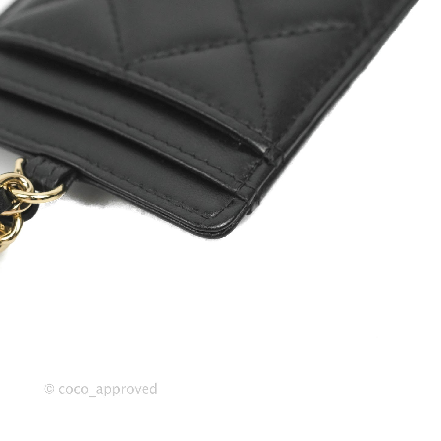 Chanel Quilted Chain Camellia Card Holder Black Lambskin Gold Hardware