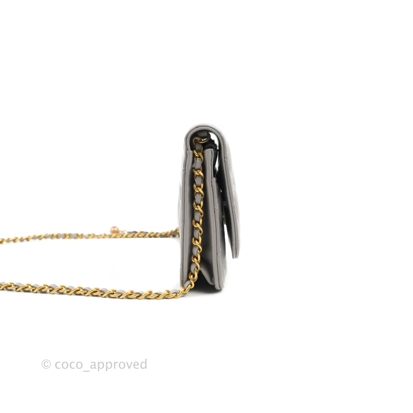 Chanel Quilted Pearl Crush Wallet on Chain WOC Grey Lambskin Aged Gold Hardware