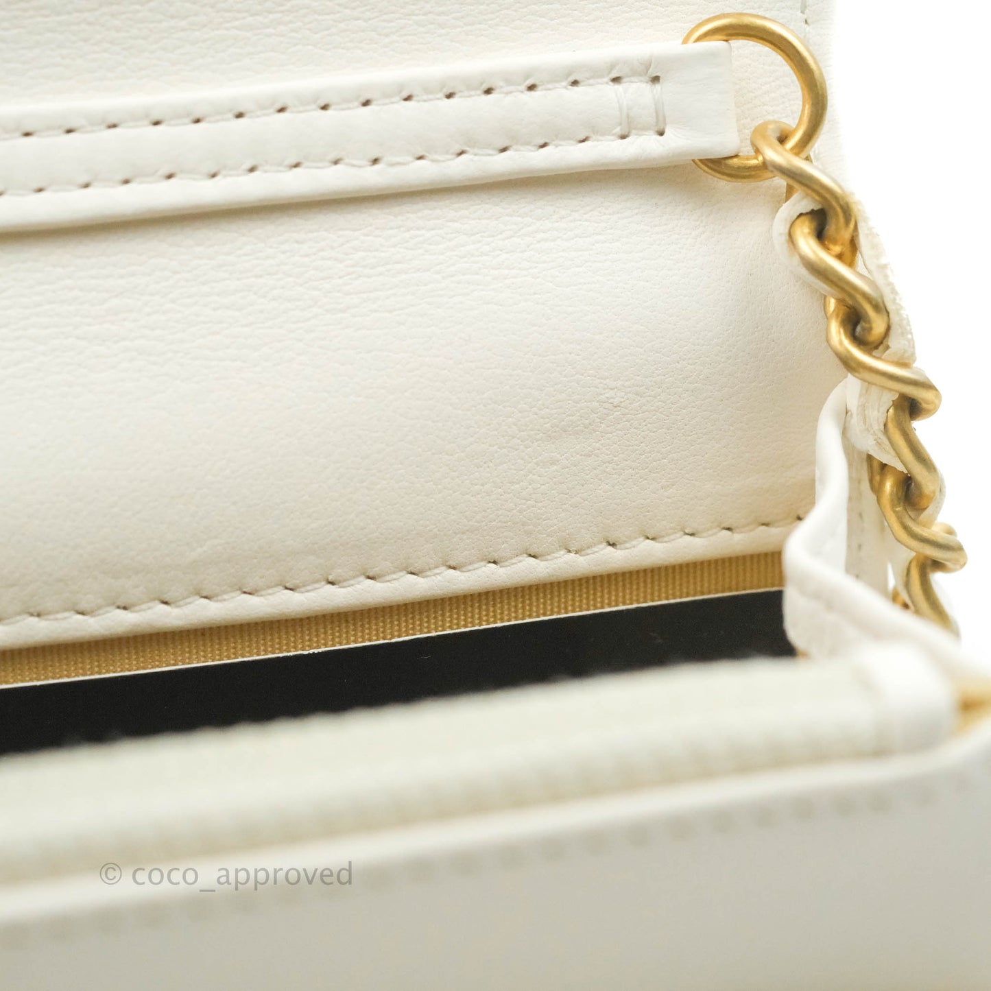 Chanel Quilted Pearl Crush Wallet on Chain WOC White Lambskin Aged Gold Hardware
