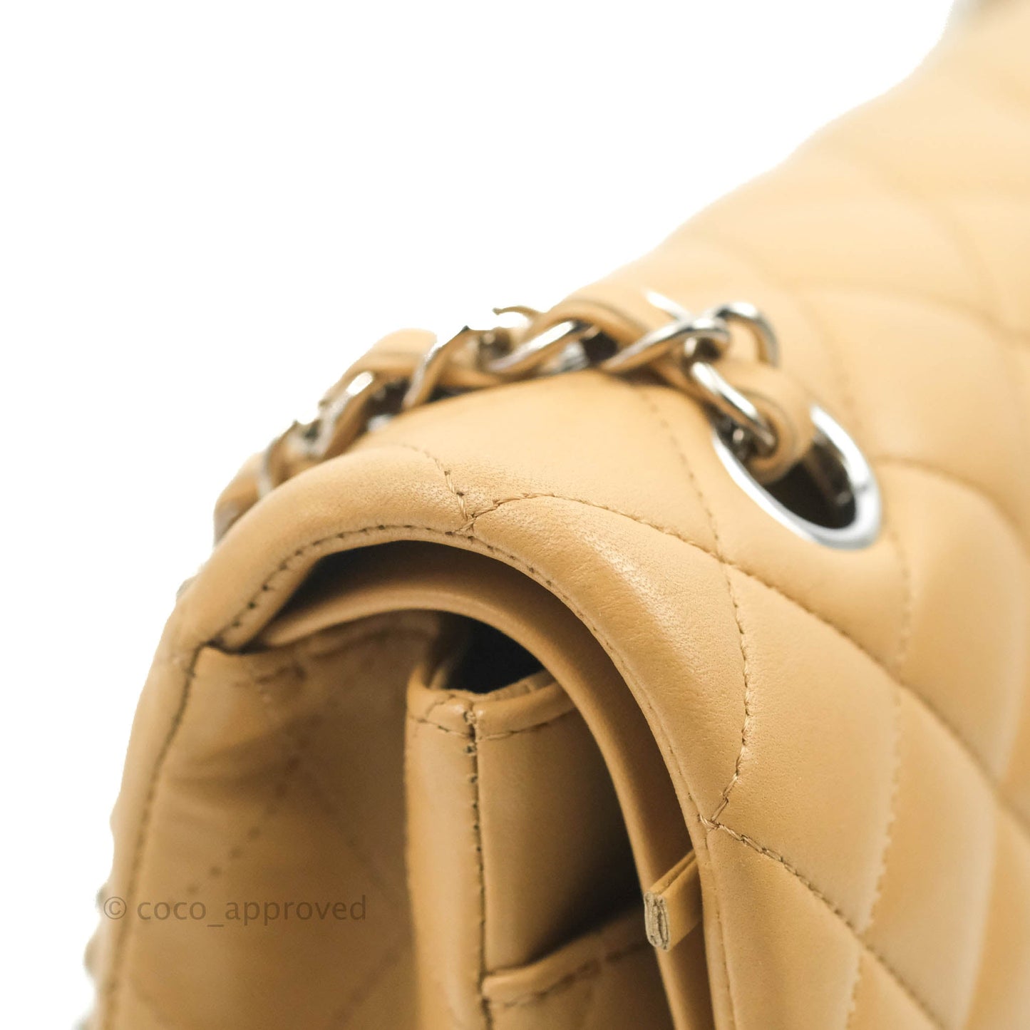 Classic M/L Medium Flap Quilted Dark Beige Lambskin Silver Hardware