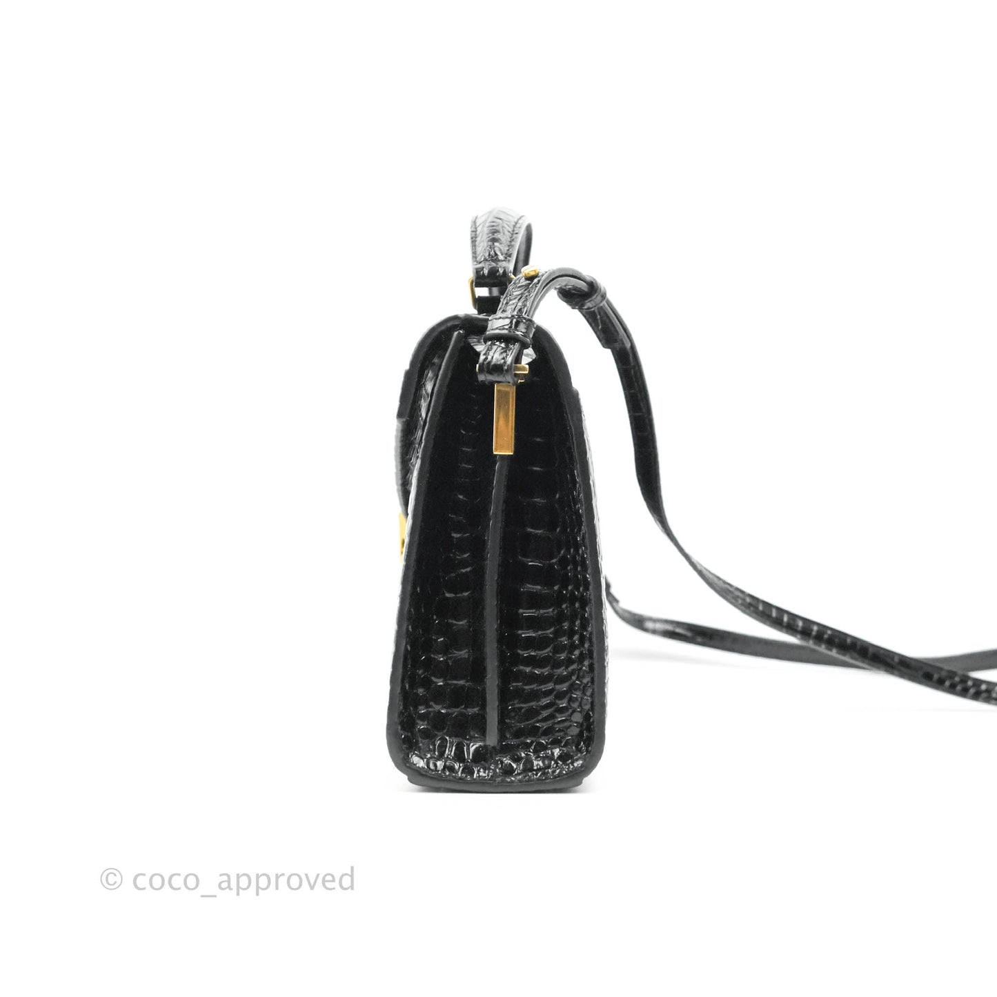 Saint Lauren Cassandra Mini Top Handle Bag Black Crocodile-embossed Shiny Calfskin