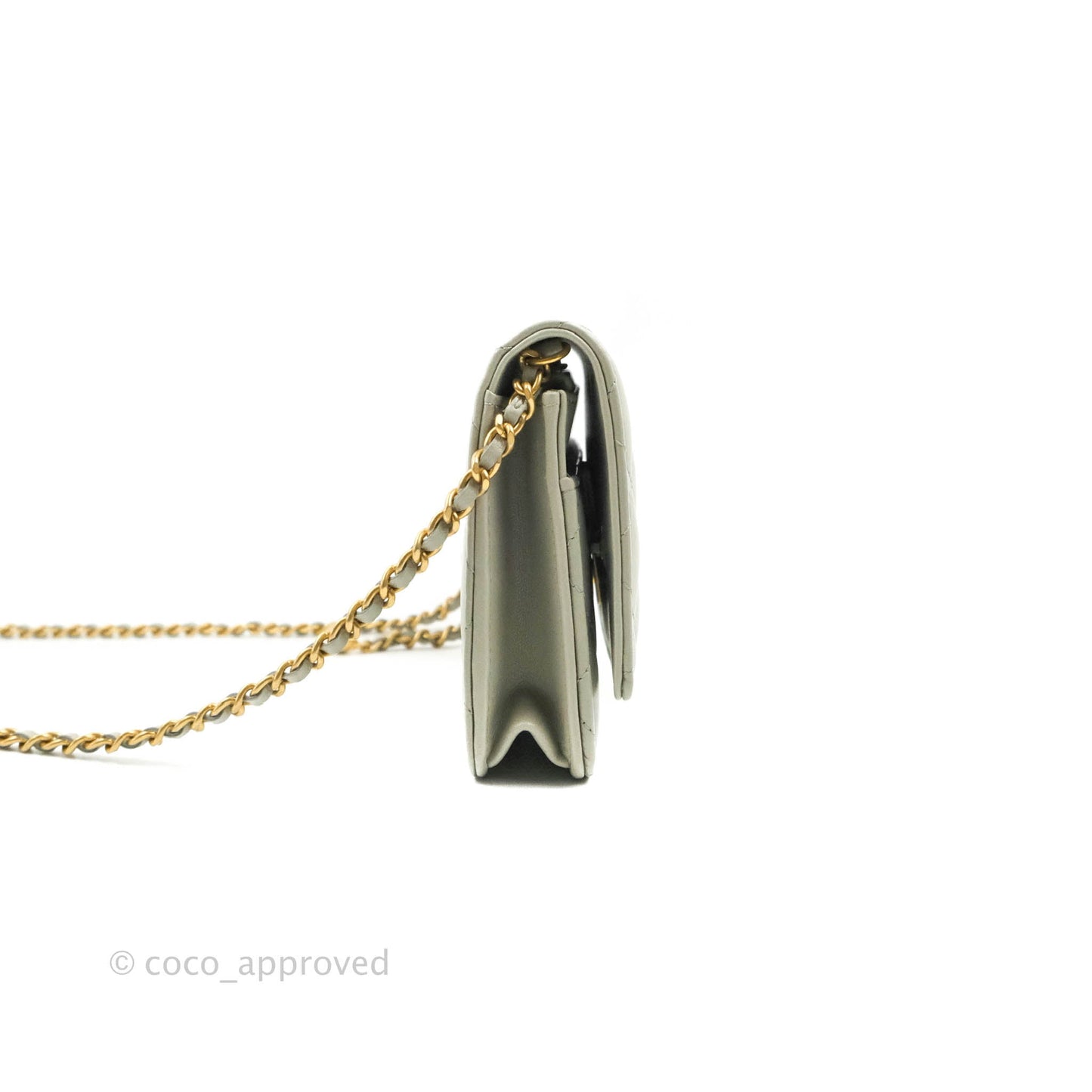 Chanel Quilted Pearl Crush Wallet on Chain WOC Light Grey Lambskin Aged Gold Hardware 22C