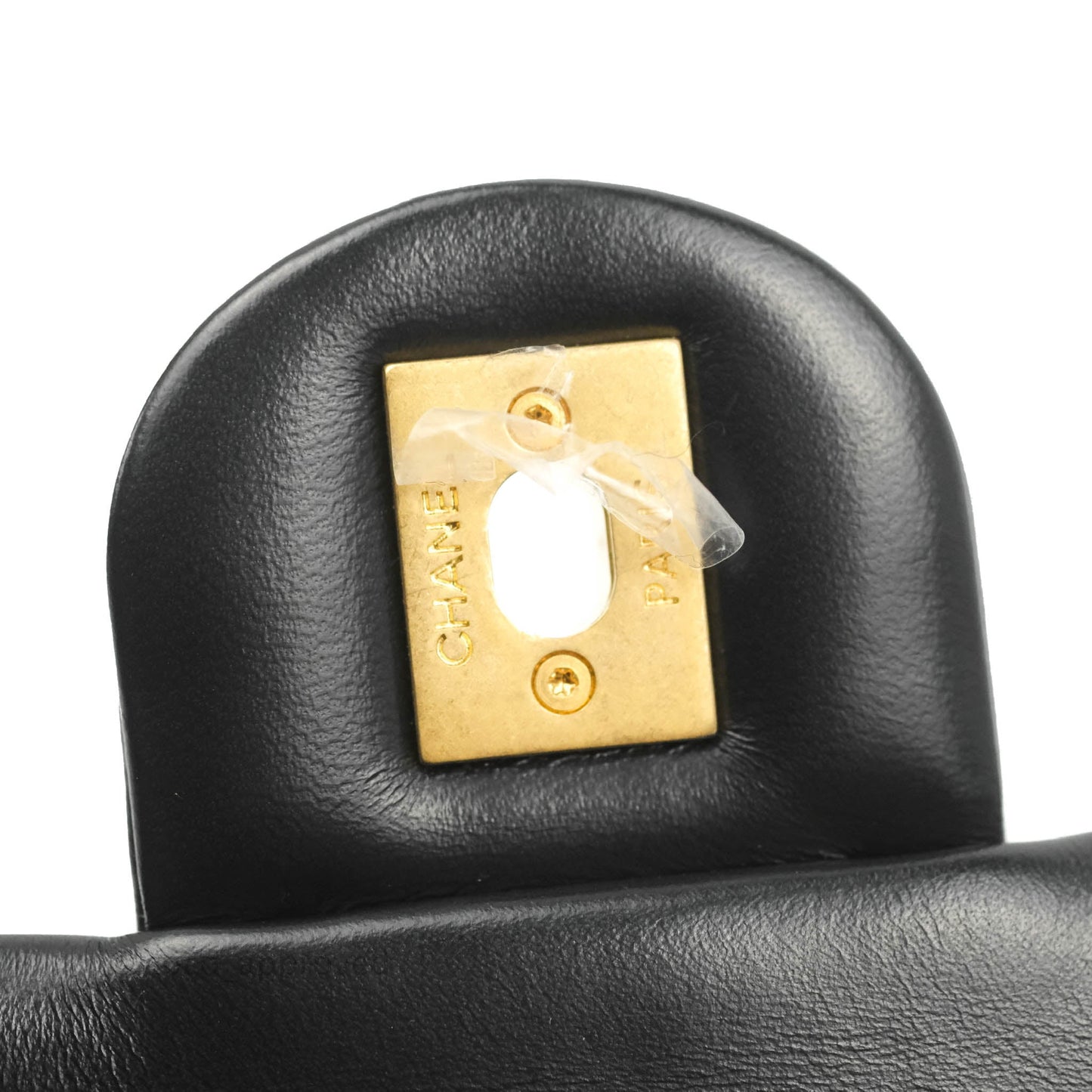 Chanel Quilted Pending CC Enamel Mini Square Flap Black Lambskin Aged Gold Hardware 22P