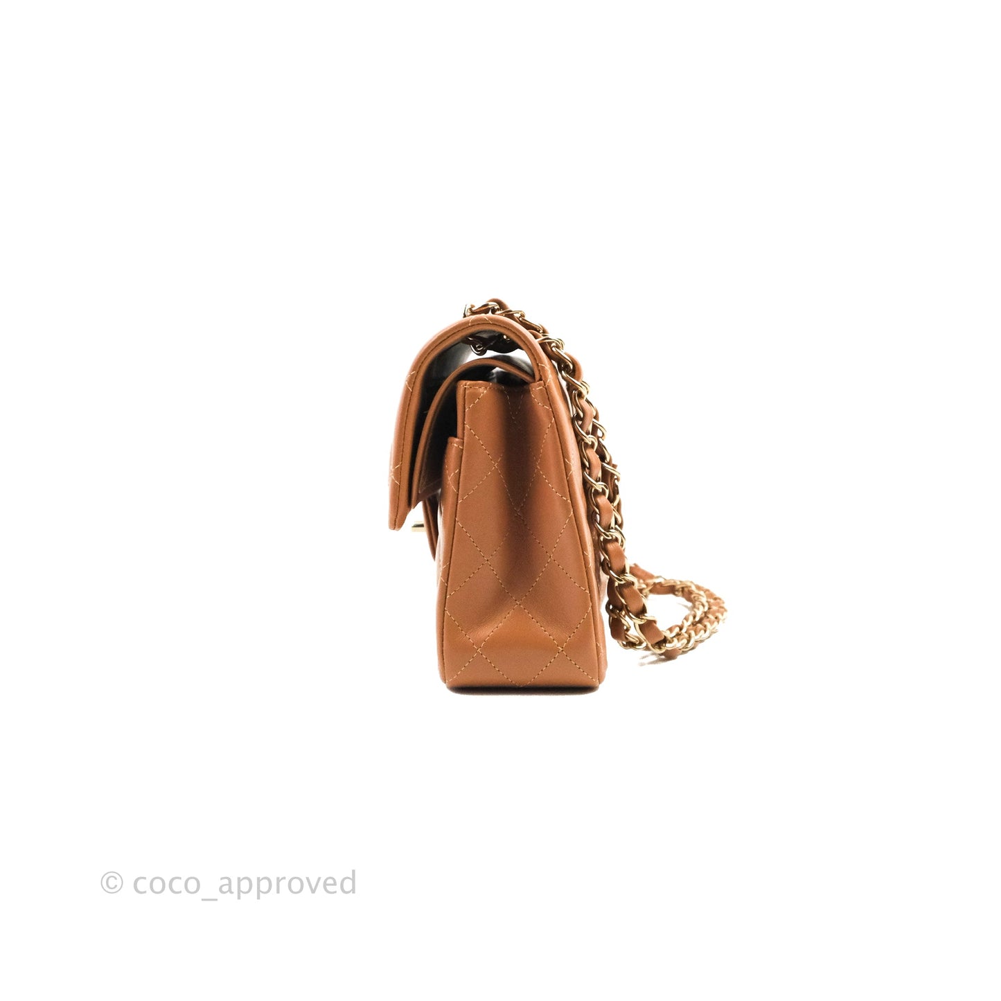Chanel Small Classic Quilted Flap Dark Beige Caramel Lambskin Gold Hardware 22S