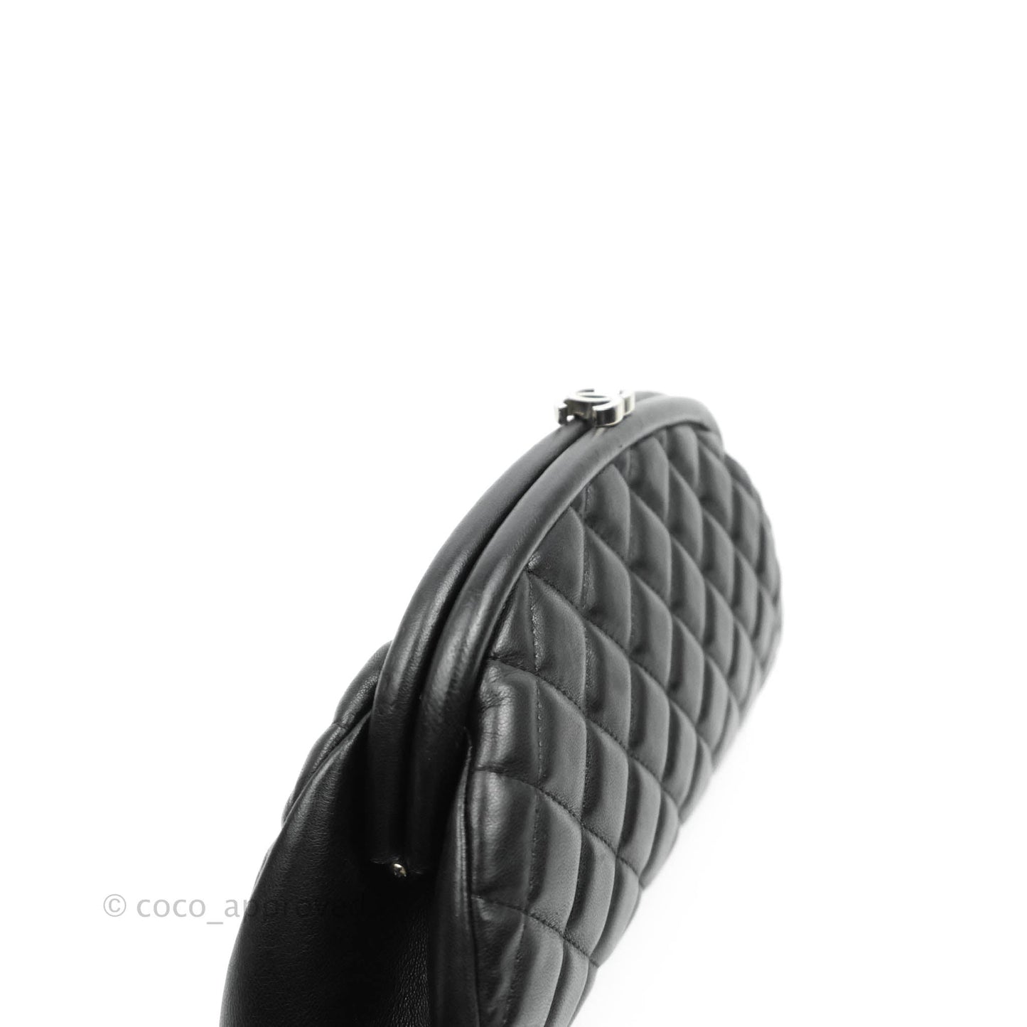 Chanel Quilted Timeless Kisslock Clutch Black Lambskin Silver Hardware