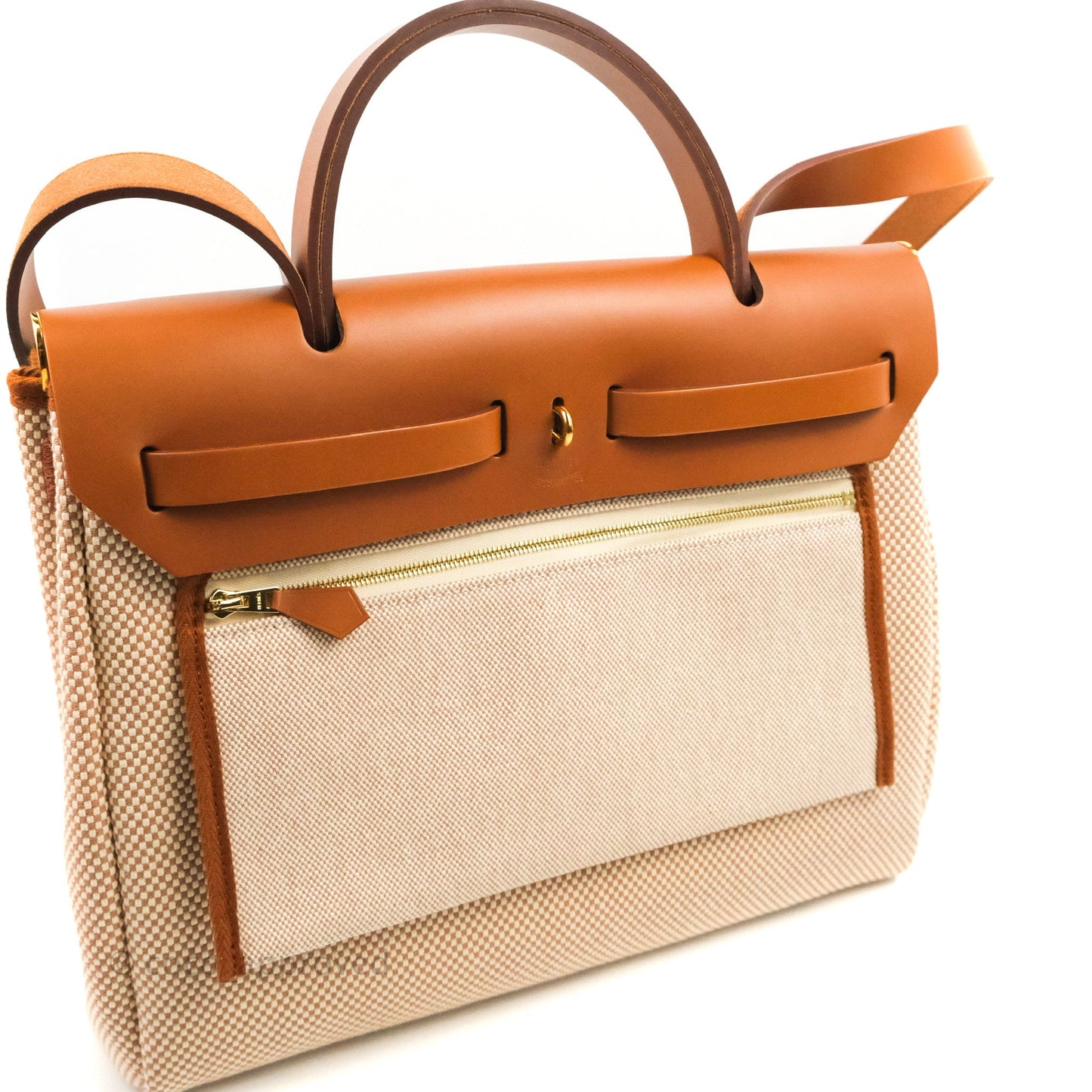 Hermès Herbag Zip 31 Retourne Criss Viking Ecru-Beige/Fauve Canvas Gold Hardware