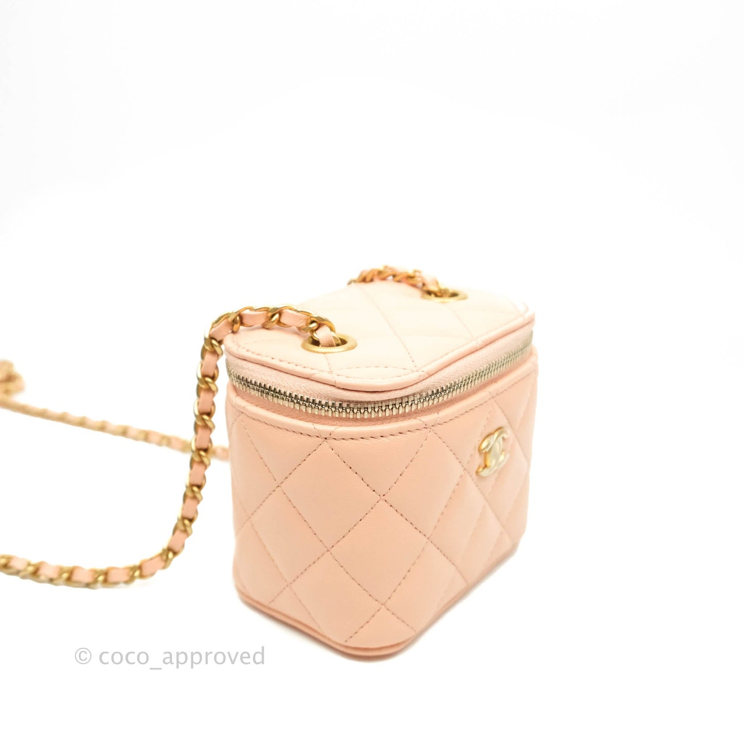 Chanel Classic Mini Pearl Crush Vanity With Chain Pink Lambskin Aged Gold Hardware
