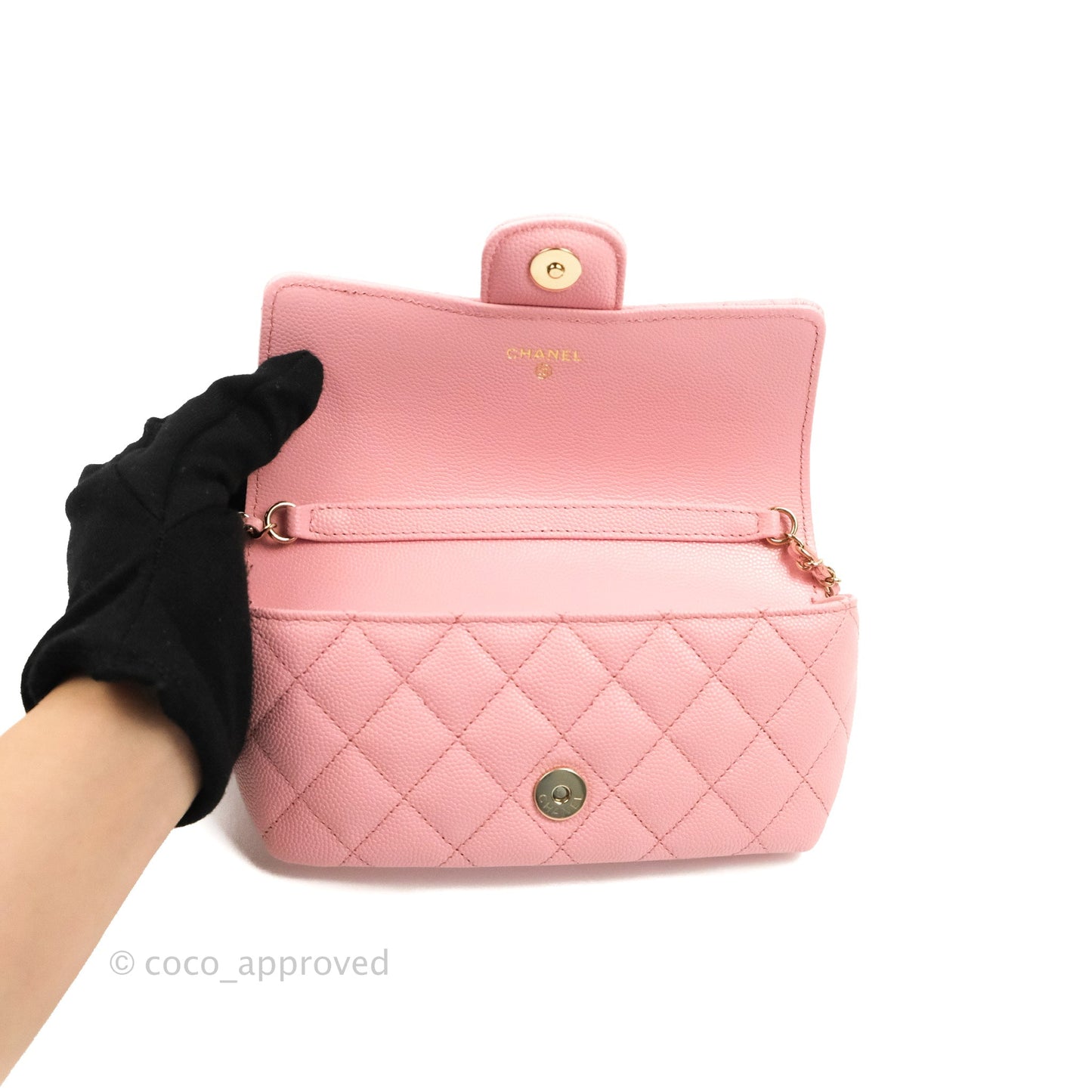 Chanel Quilted Glasses Case With Chain Pink Caviar Gold Hardware