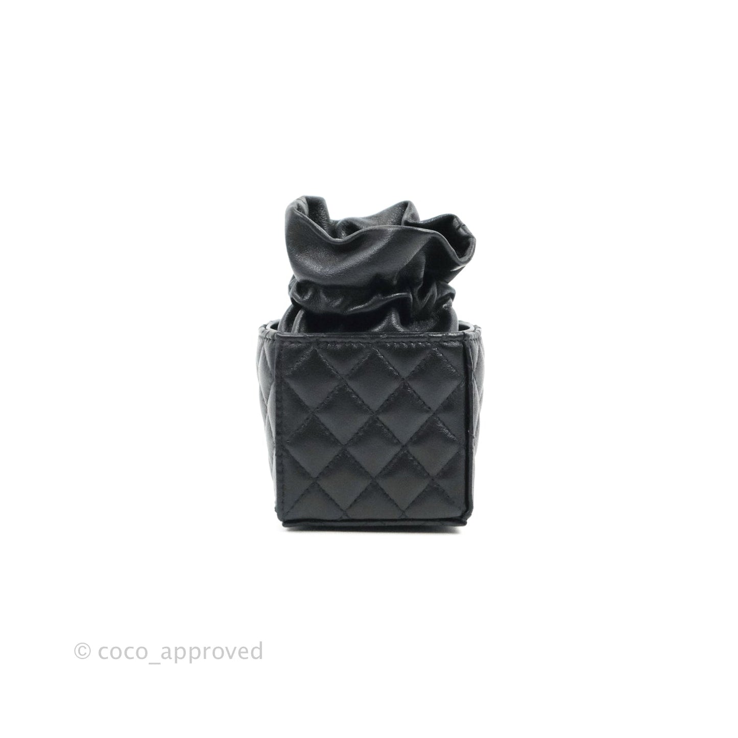 Chanel Mini Drawstring Bucket Bag with Chain Black Calfskin Aged Gold Hardware