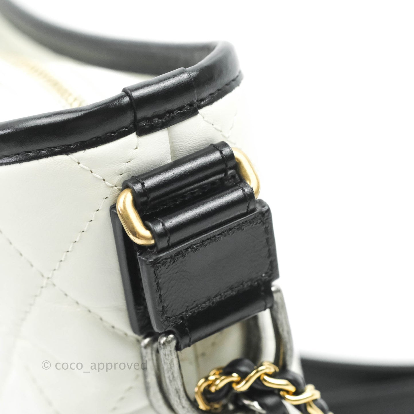 Chanel Quilted Small Gabrielle Hobo White Black Calfskin Mixed Hardware