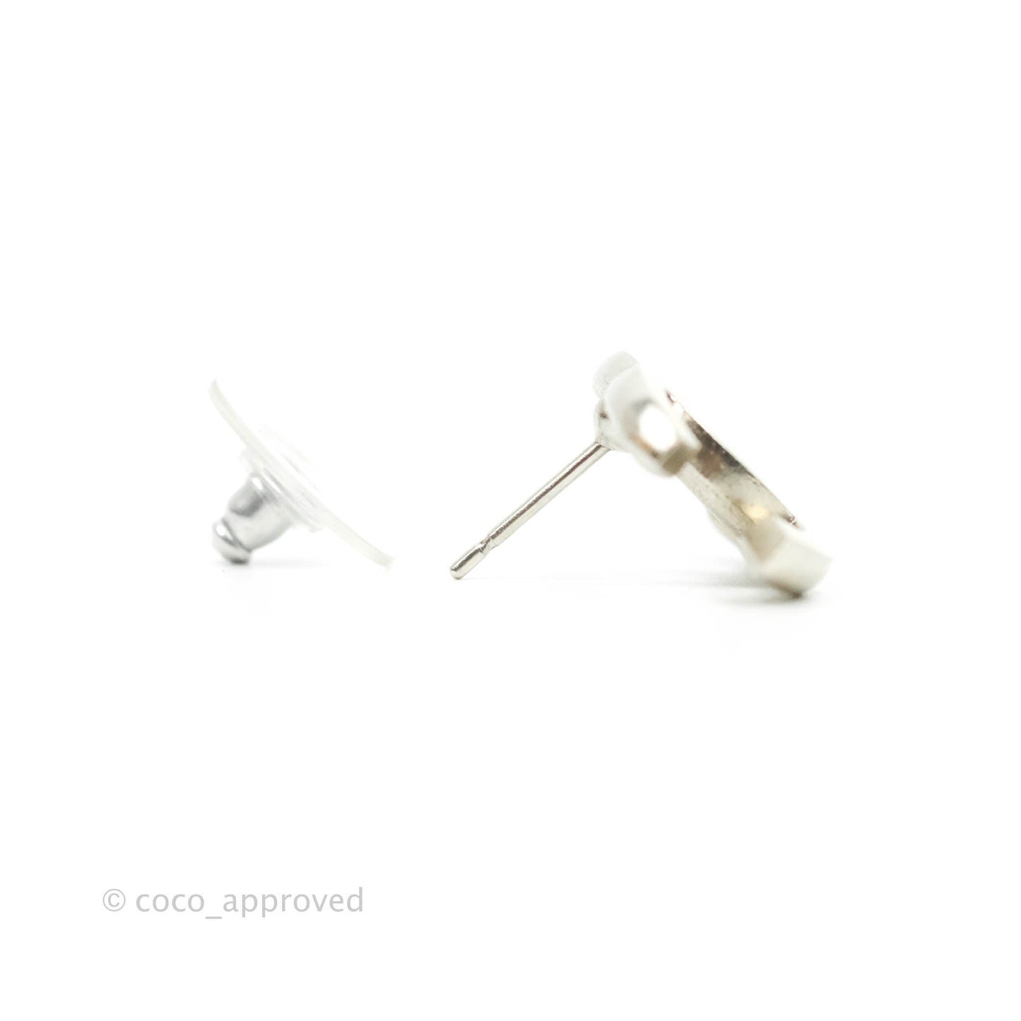 Chanel White Resin CC Earrings Silver Hardware 19C