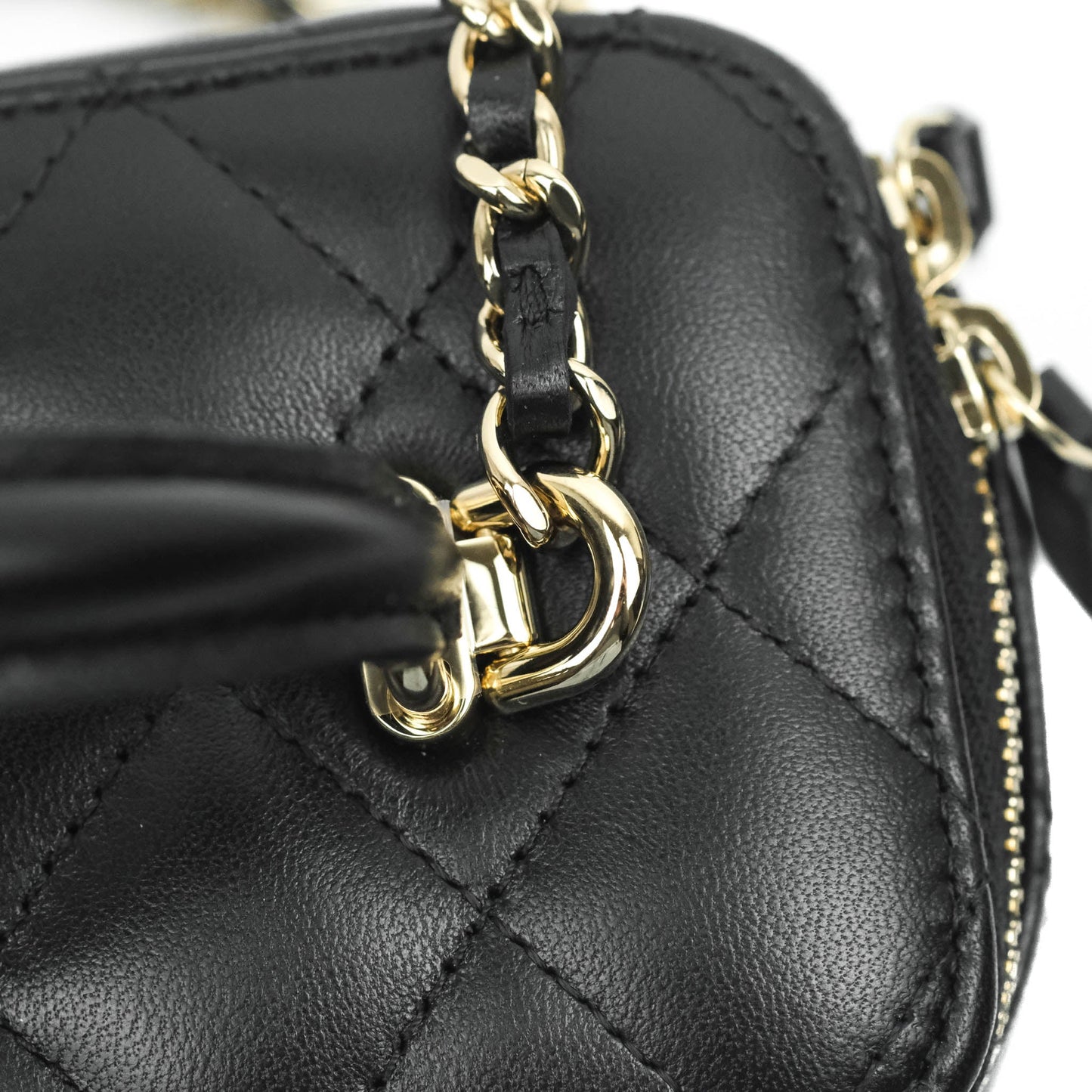 Chanel Vanity Rectangular Top Handle Black Lambskin Gold Hardware