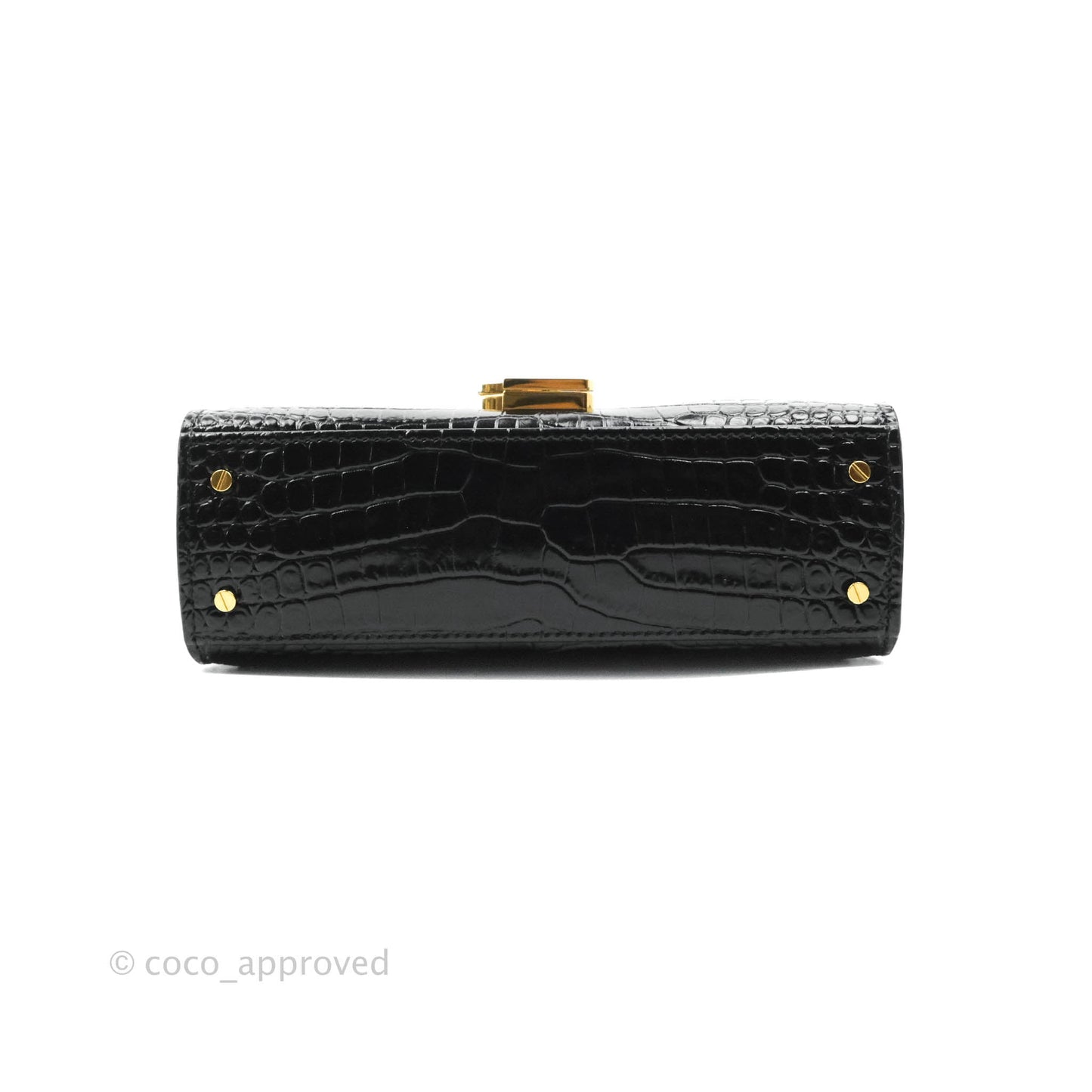 Saint Lauren Cassandra Mini Top Handle Bag Black Crocodile-embossed Shiny Calfskin