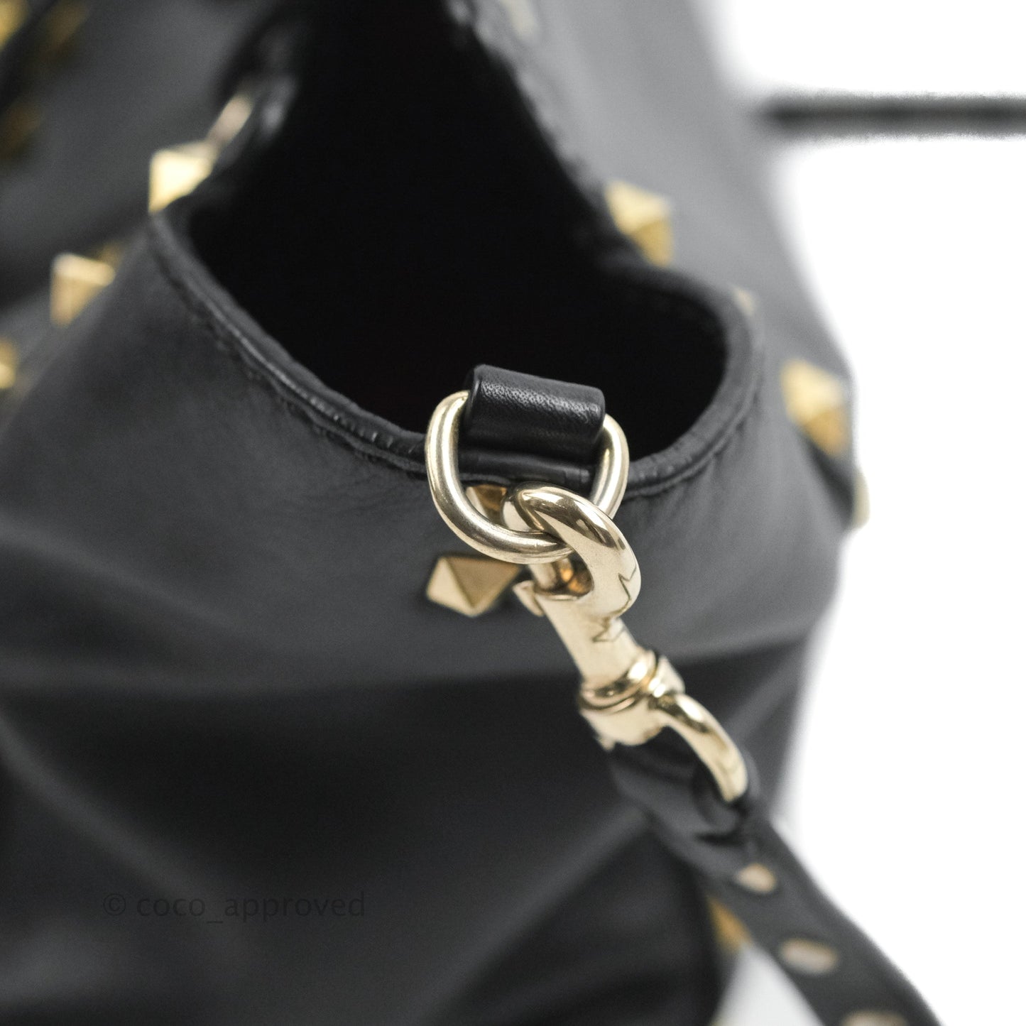 Valentino Garavani Mini Trapeze Rockstud Black Grained Calfskin Gold Hardware