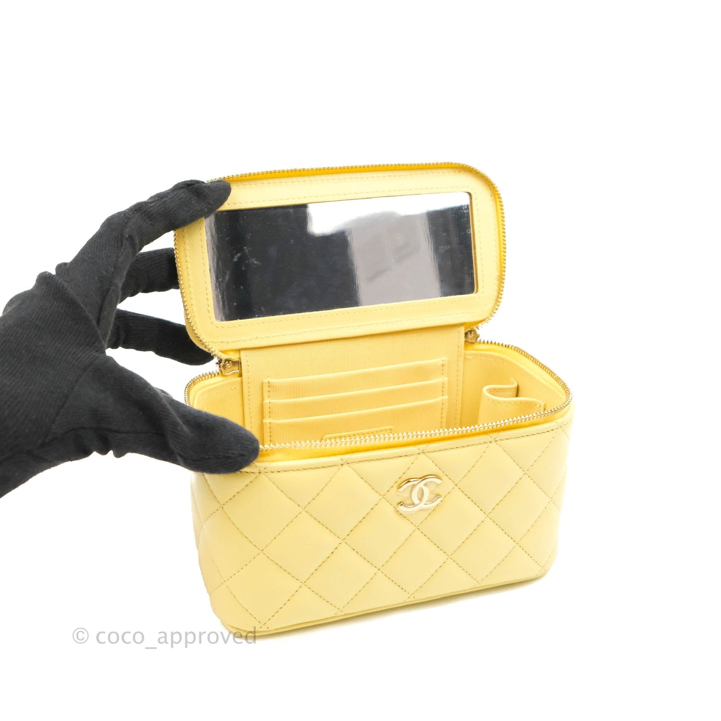 Chanel Vanity Rectangular Top Handle Yellow Lambskin Gold Hardware
